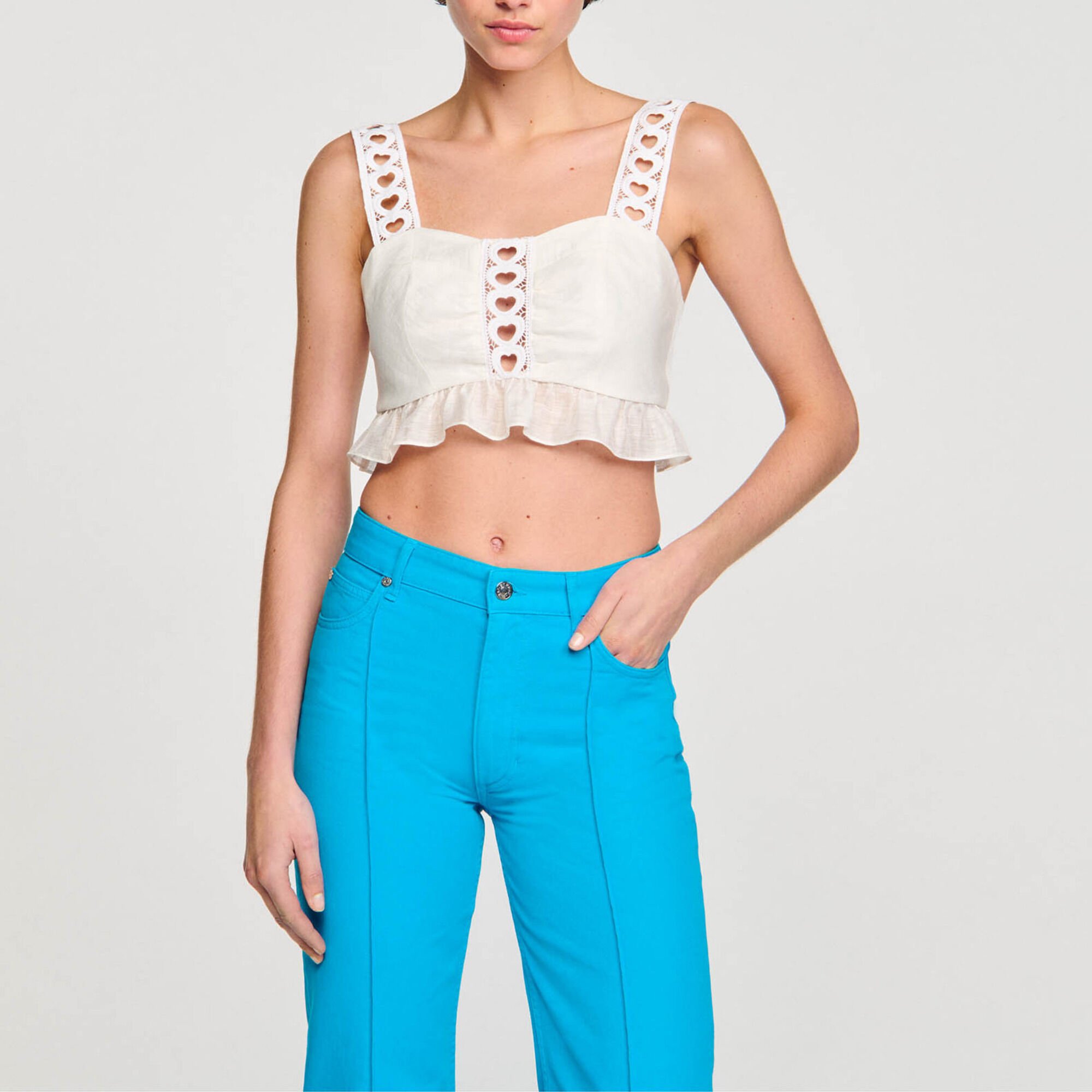 Linen blend crop top