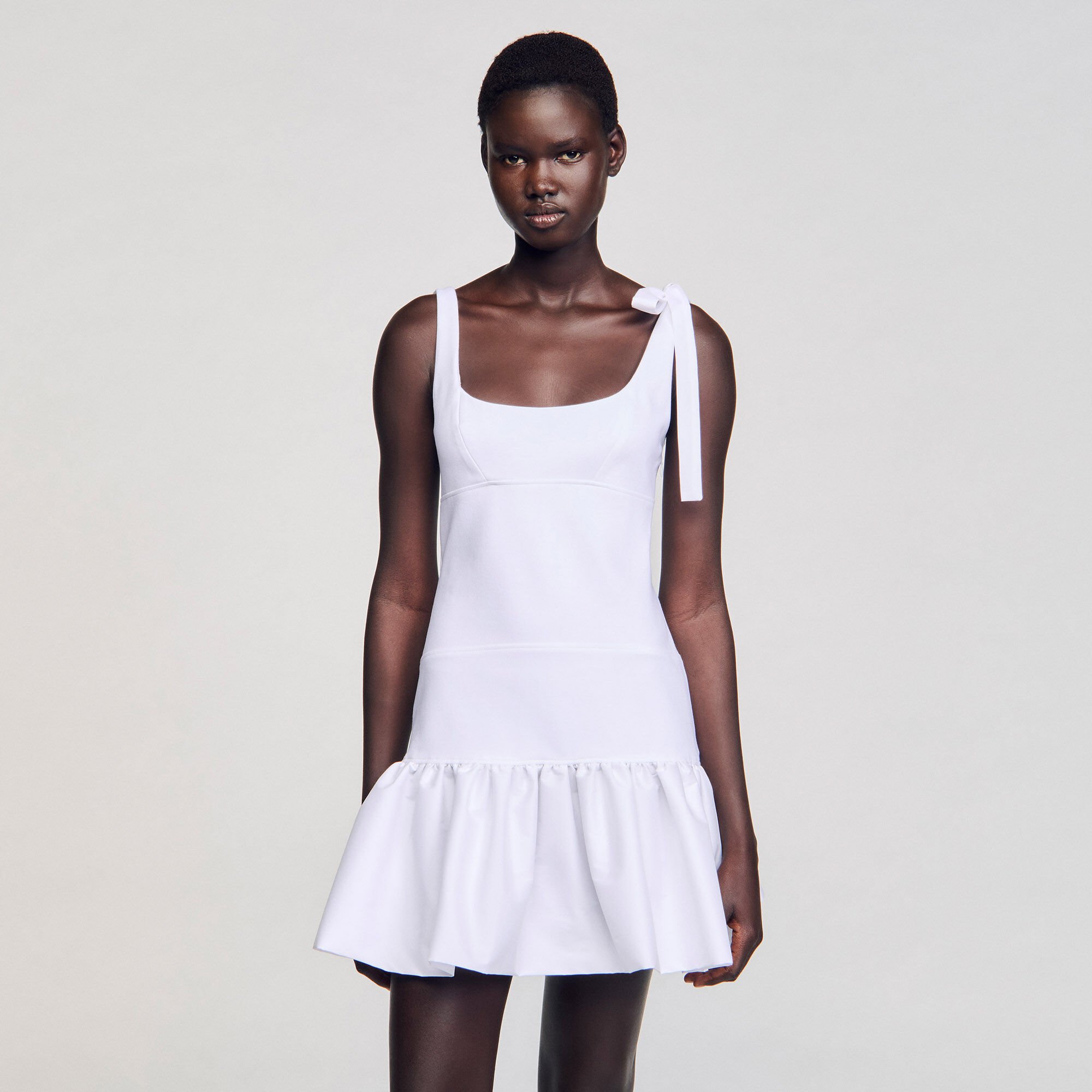 Dual-material short dress