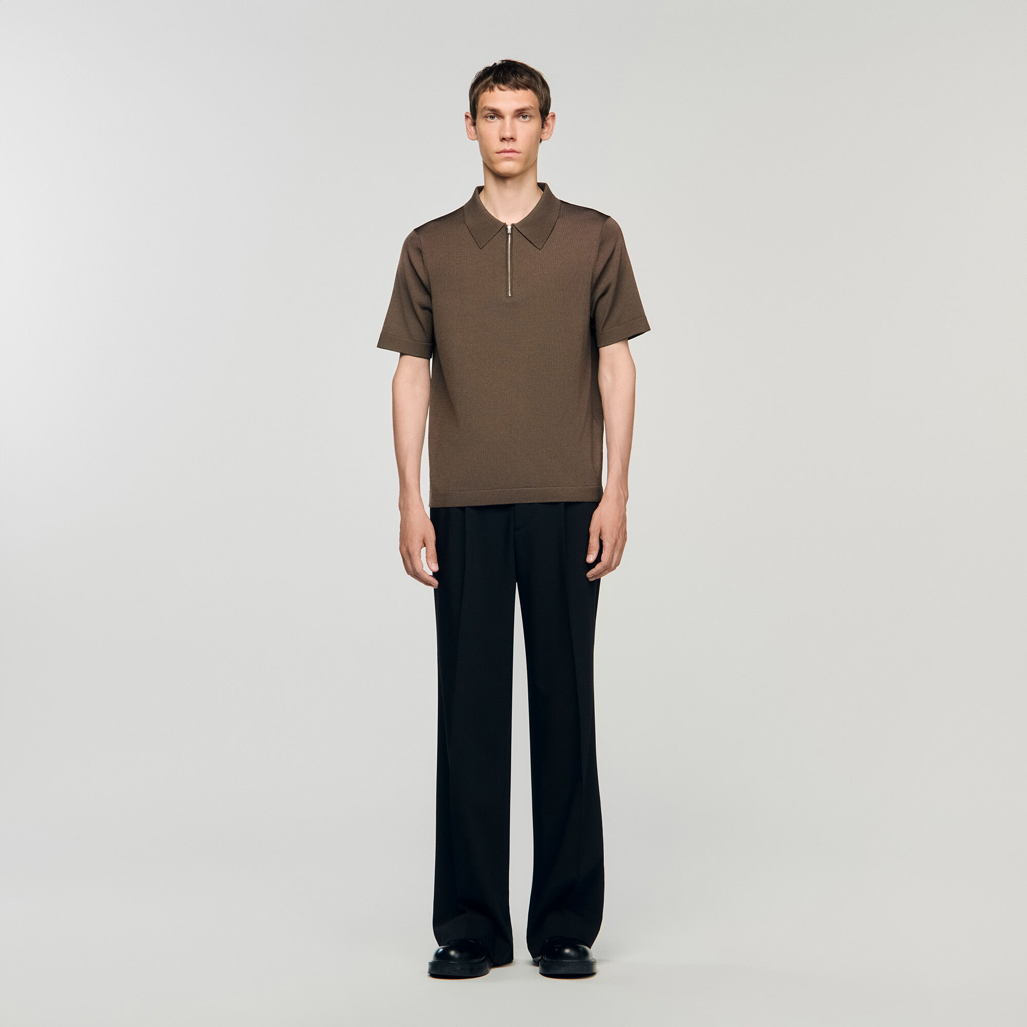 Knitted polo shirt with zip collar