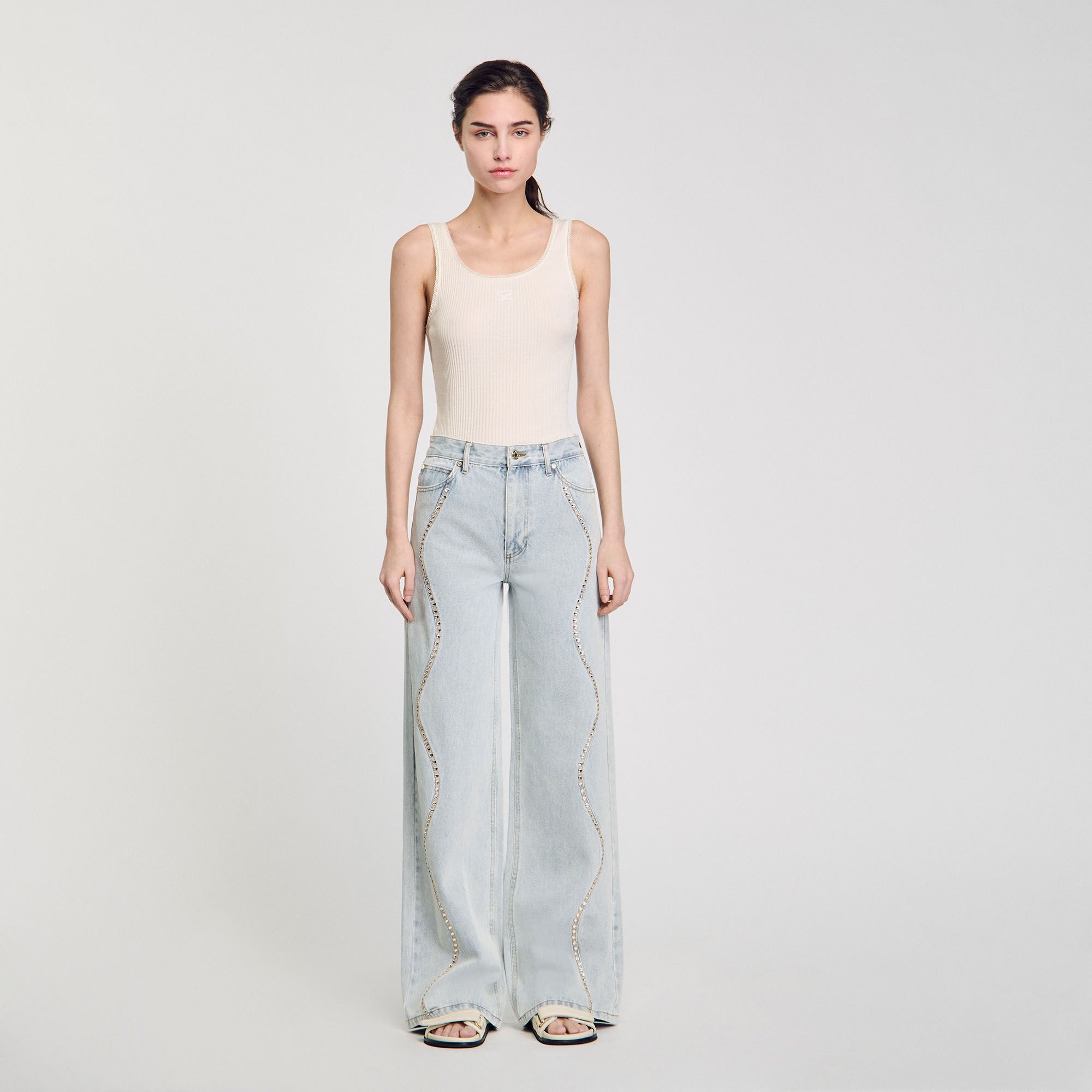Jeans with rhinestone stripes