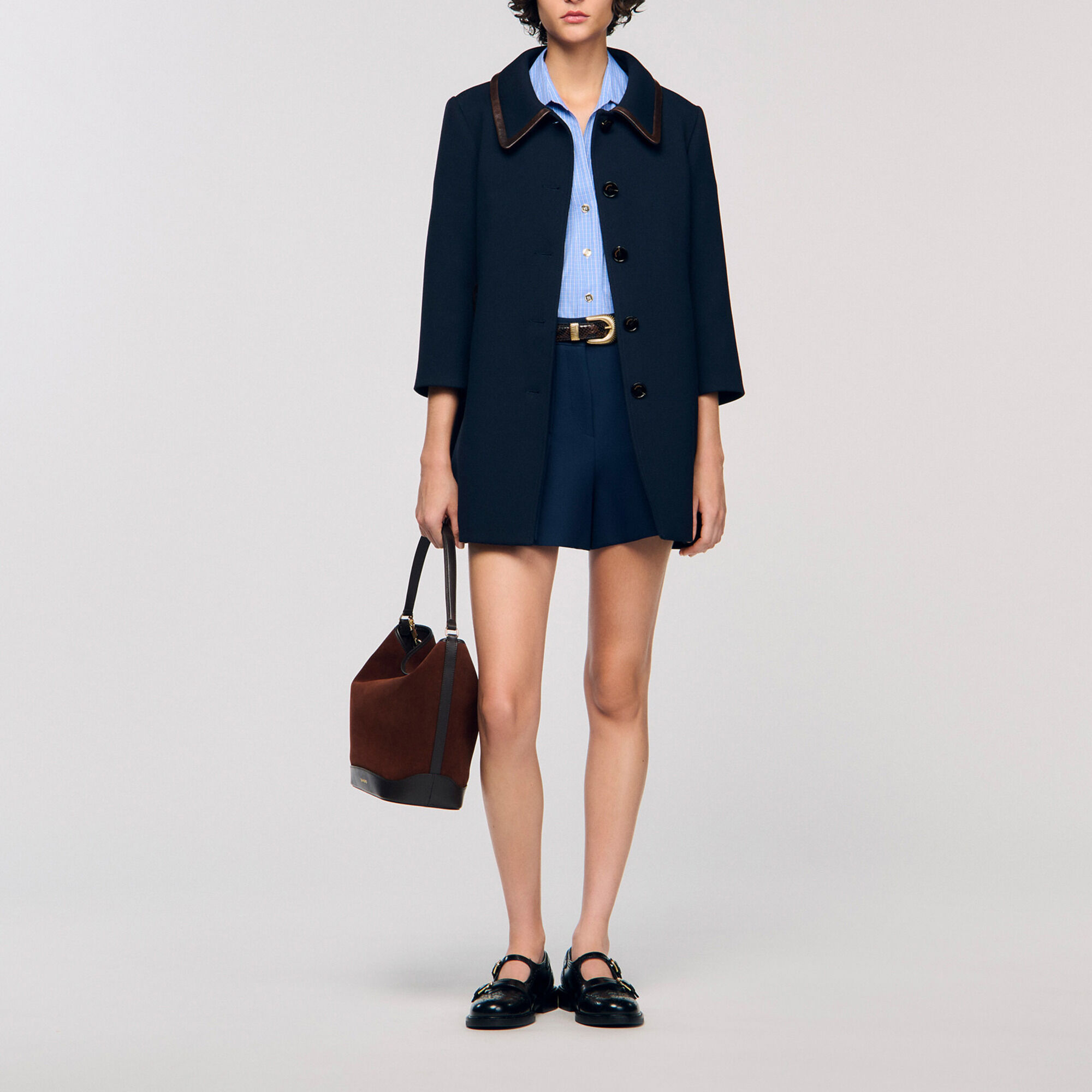  Leather trim coat - Women | Sandro