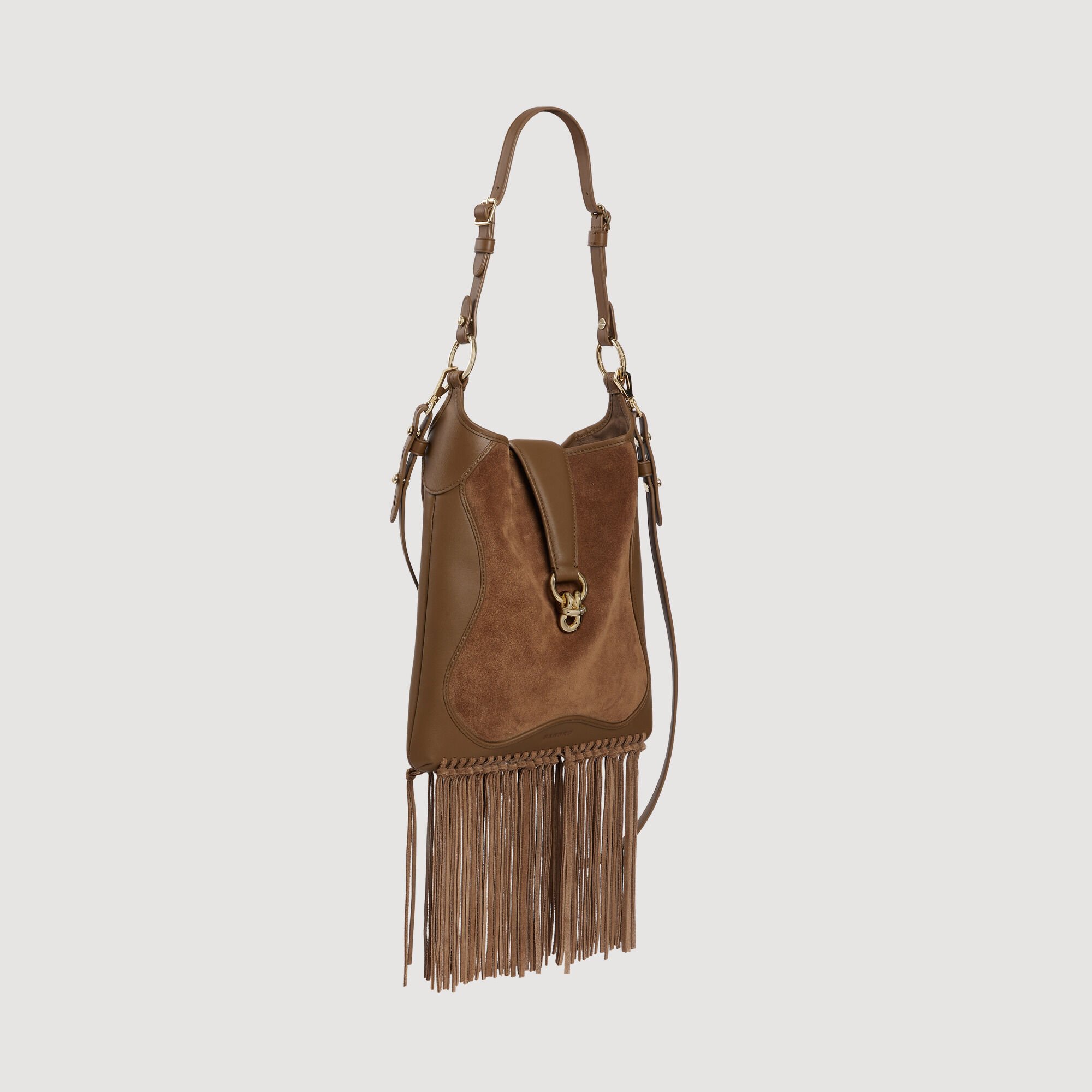 Leather and suede fringe bag