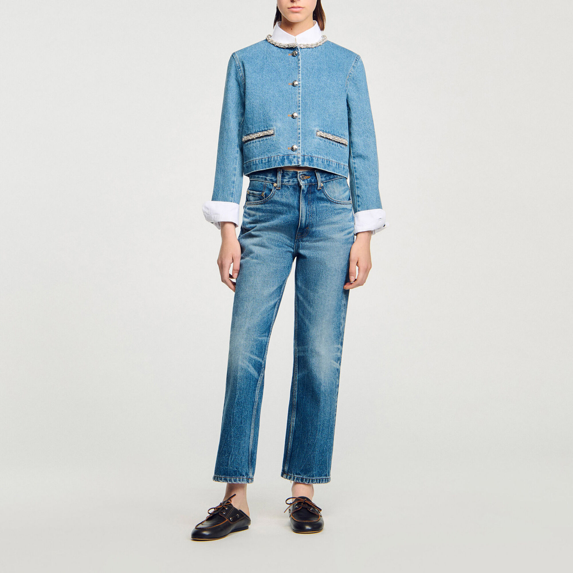 Rhinestone denim jacket - Women | Sandro