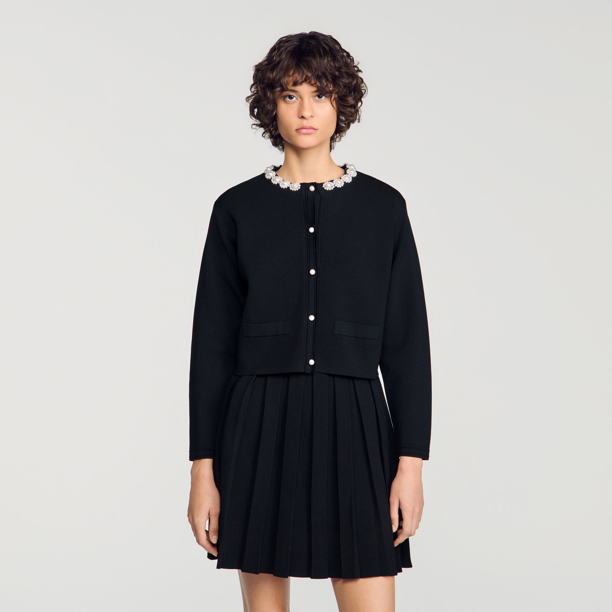 Cardigan with pearl flower collar - Women | Sandro