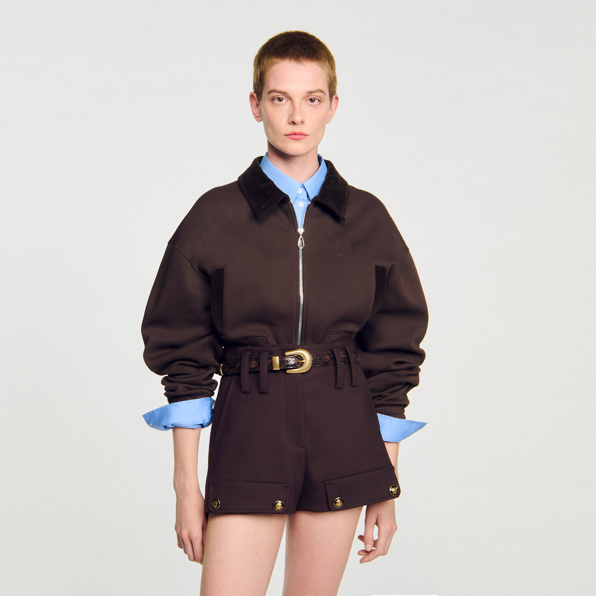 Cropped dual-fabric sweatshirt