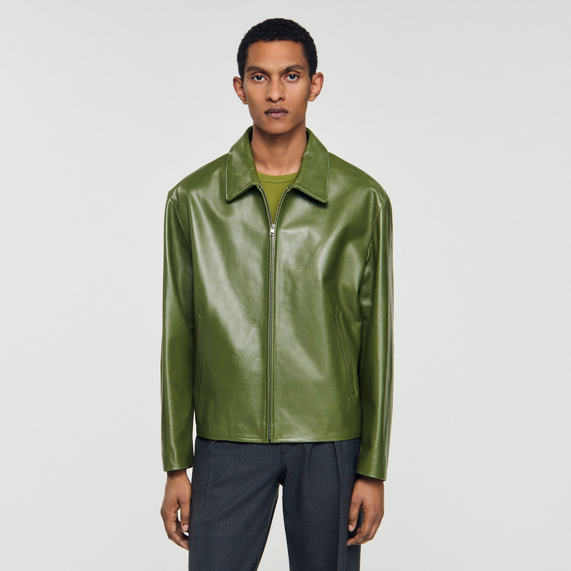 Zip-up leather jacket