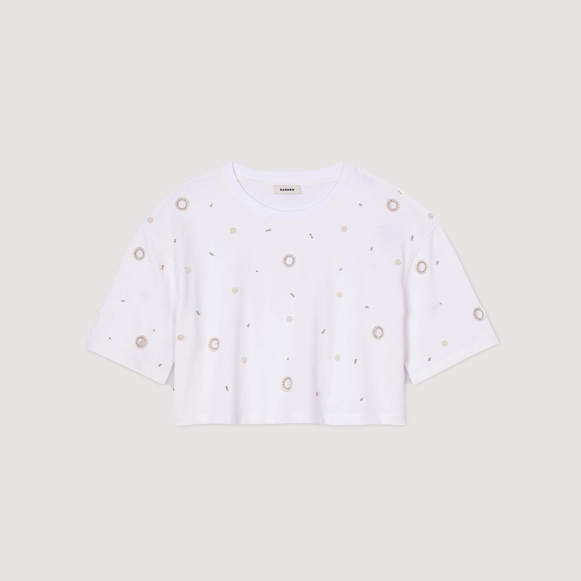 Cropped pearl bead T-shirt