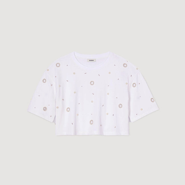 Cropped pearl bead T-shirt