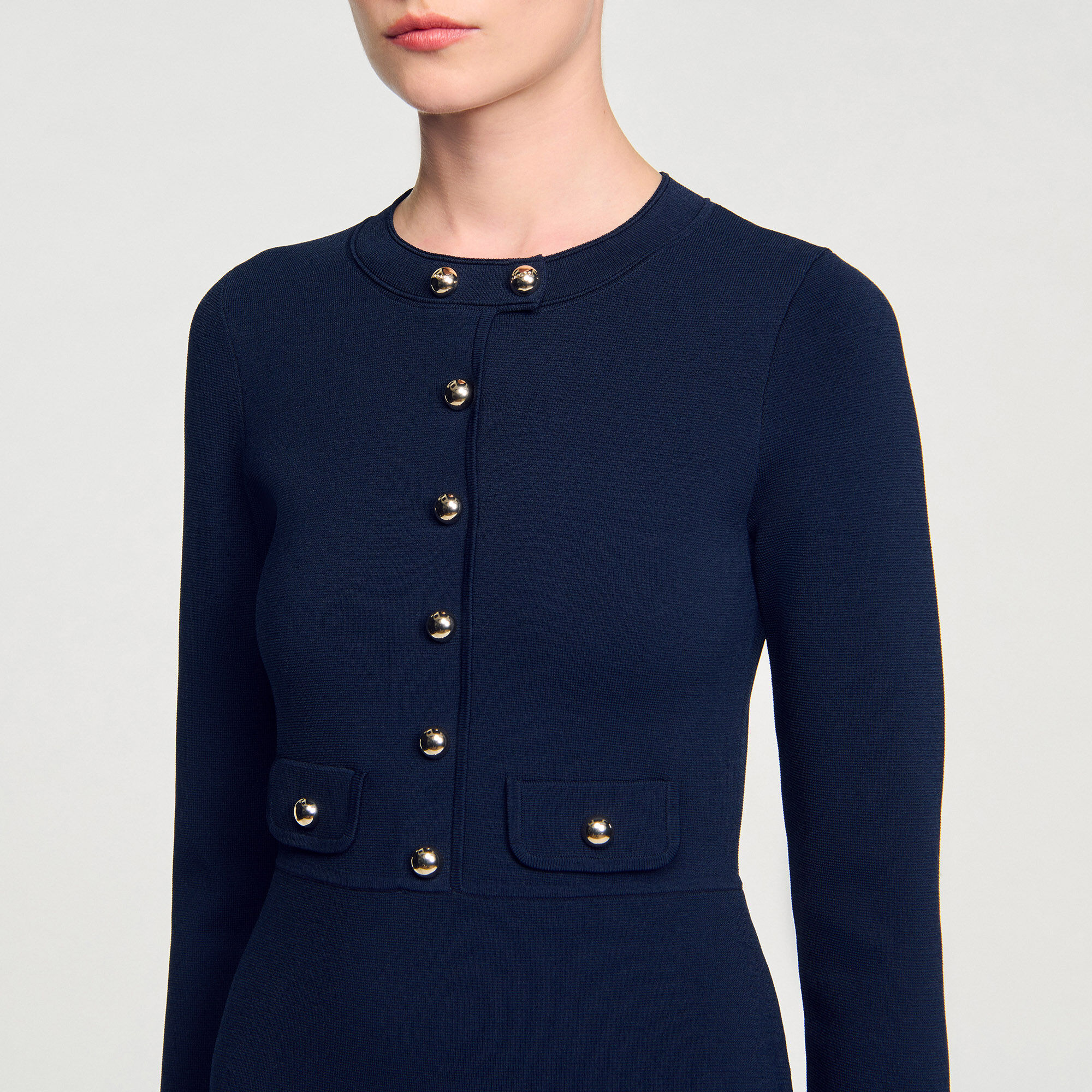 Short button-up knit dress