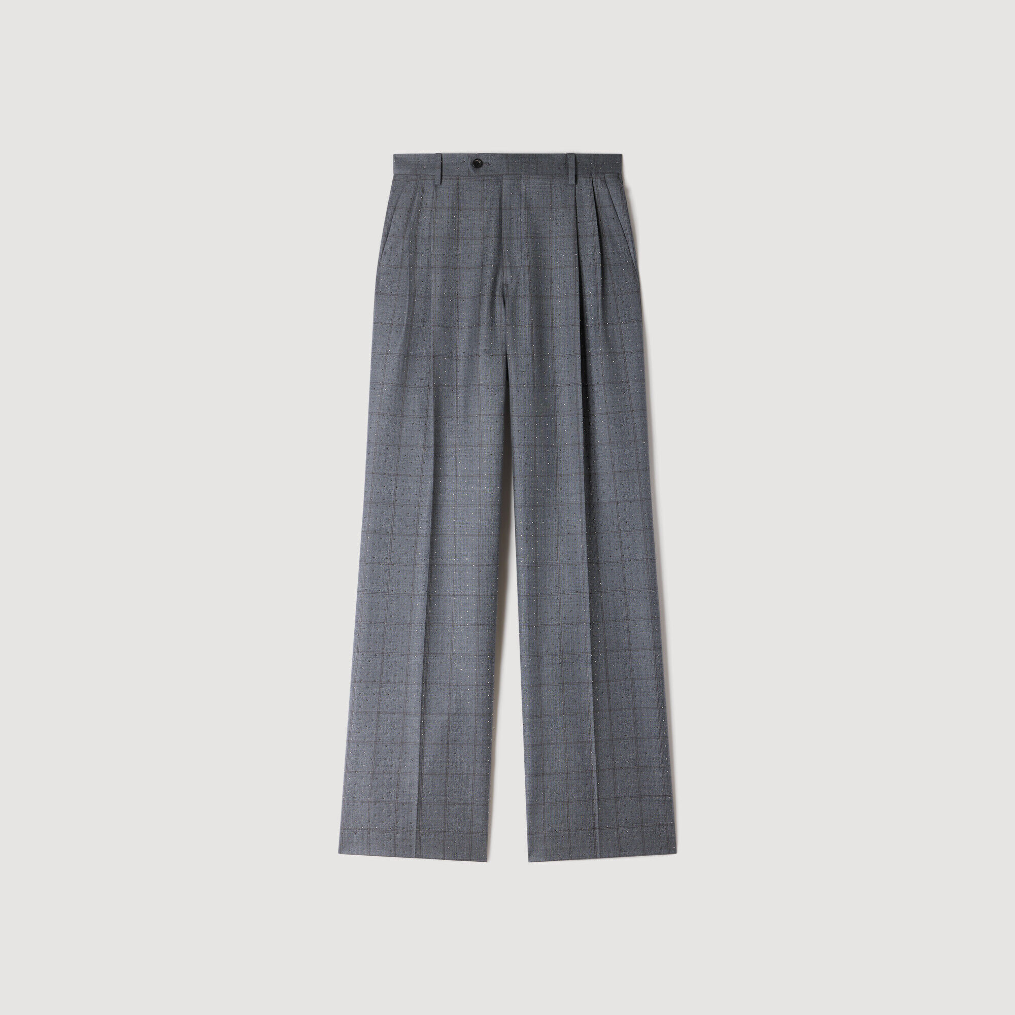 Rhinestone check wool trousers