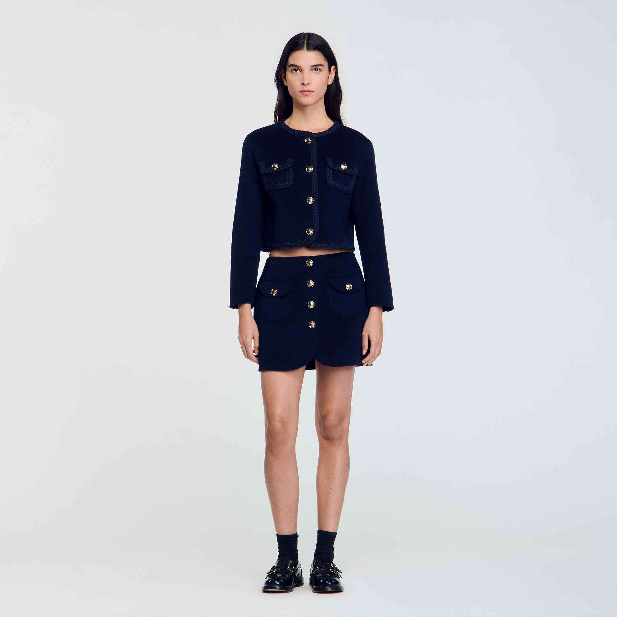Double faced short wool skirt blue For Women Sandro Paris