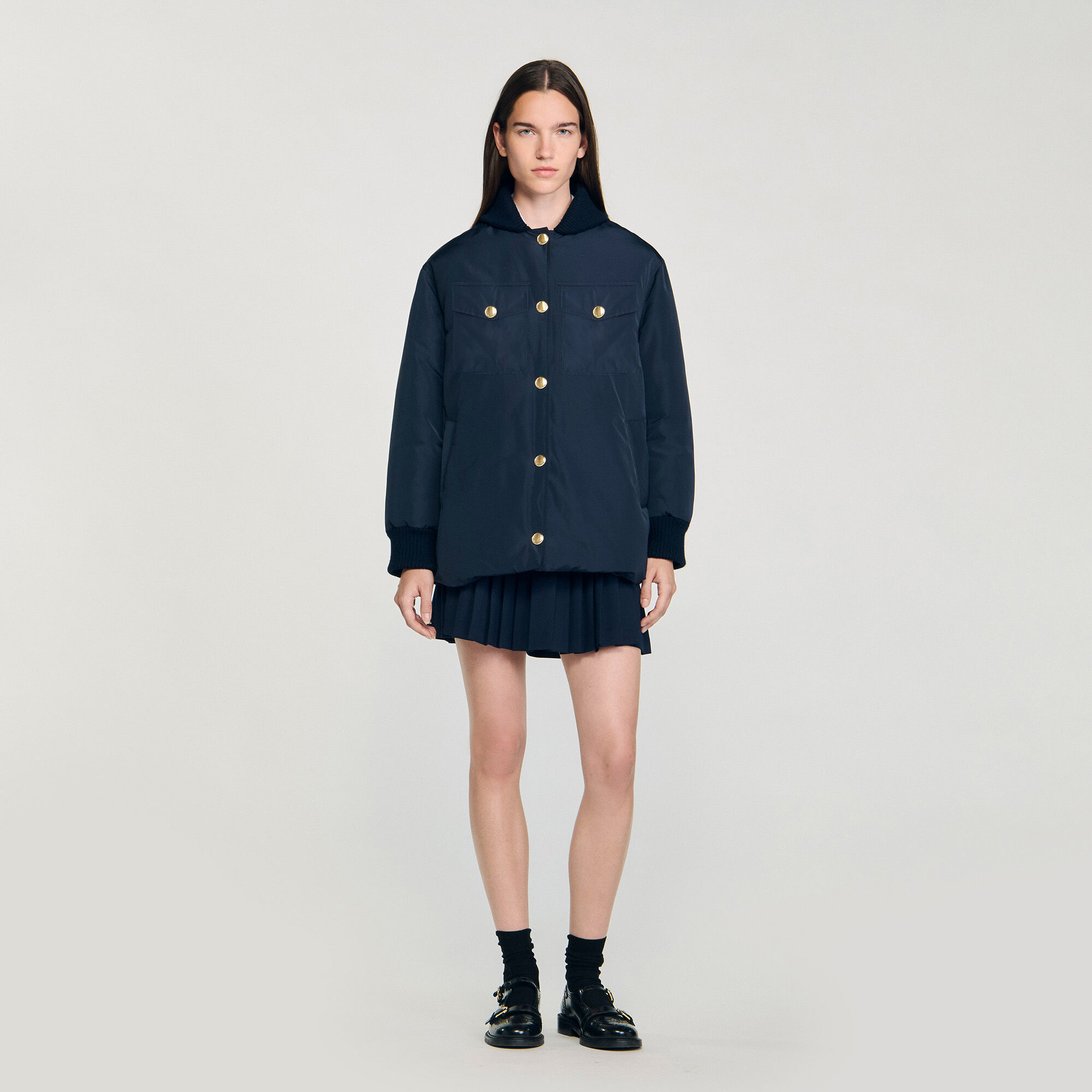 Puffer jacket with teddy collar