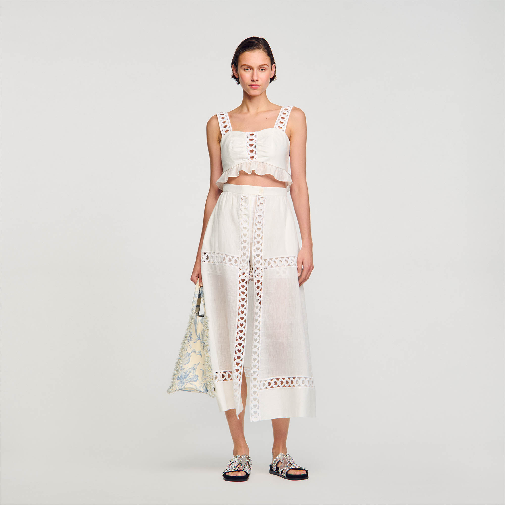 Long linen blend skirt with shorts