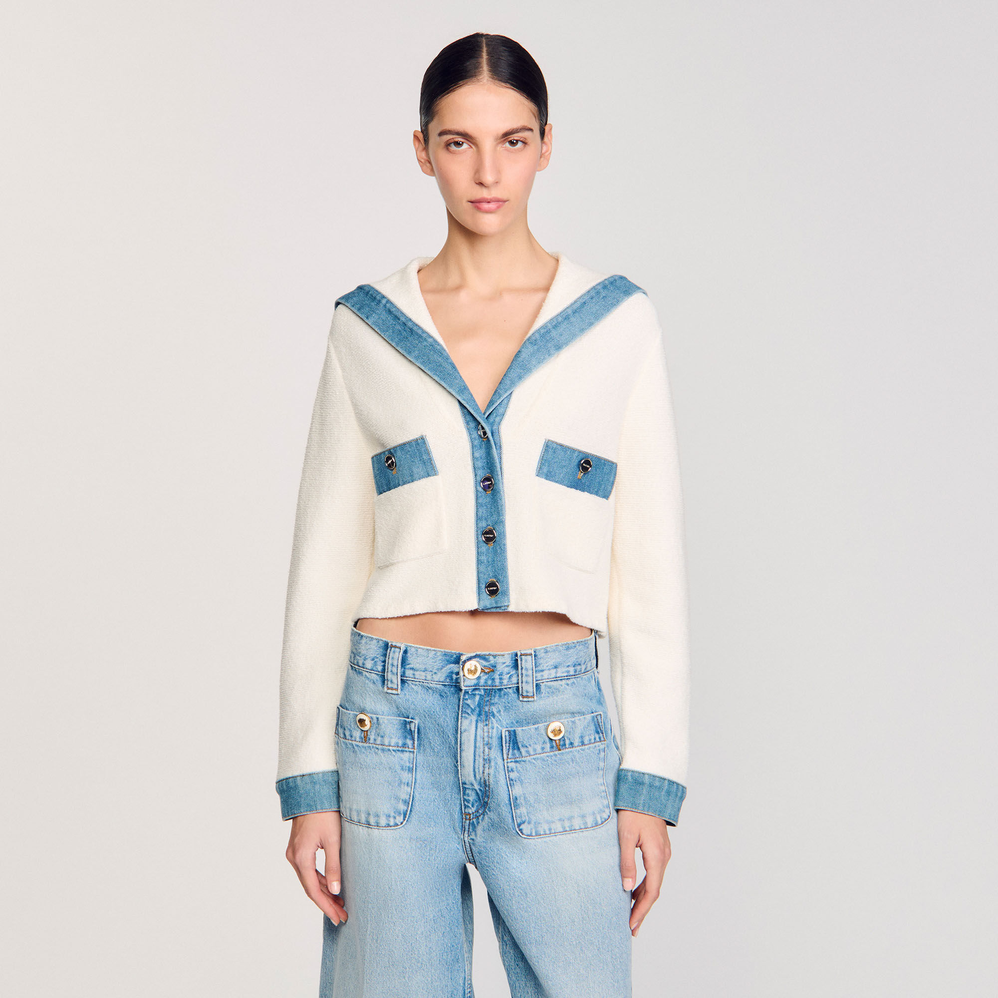 Cardigan with denim details