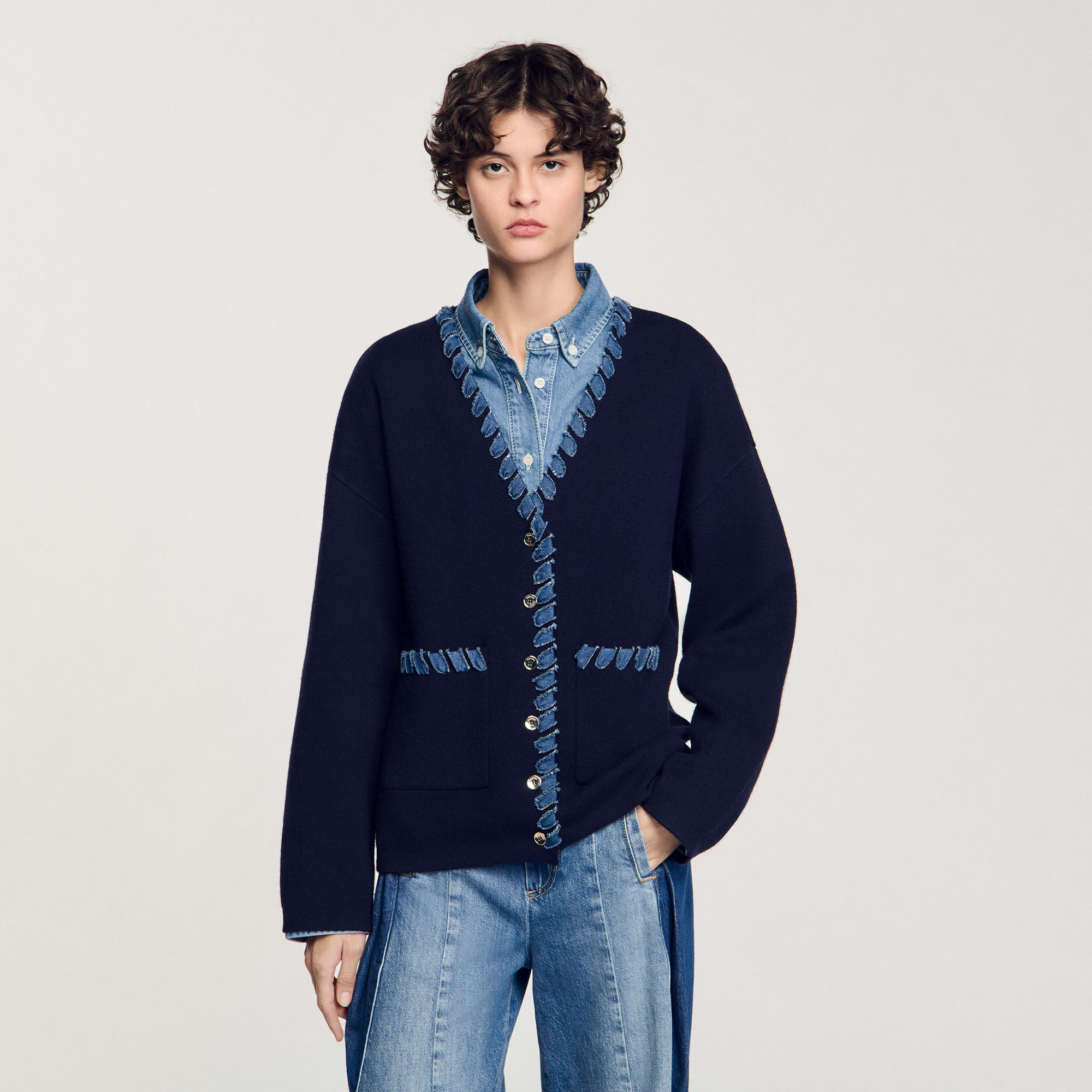Cardigan with denim details