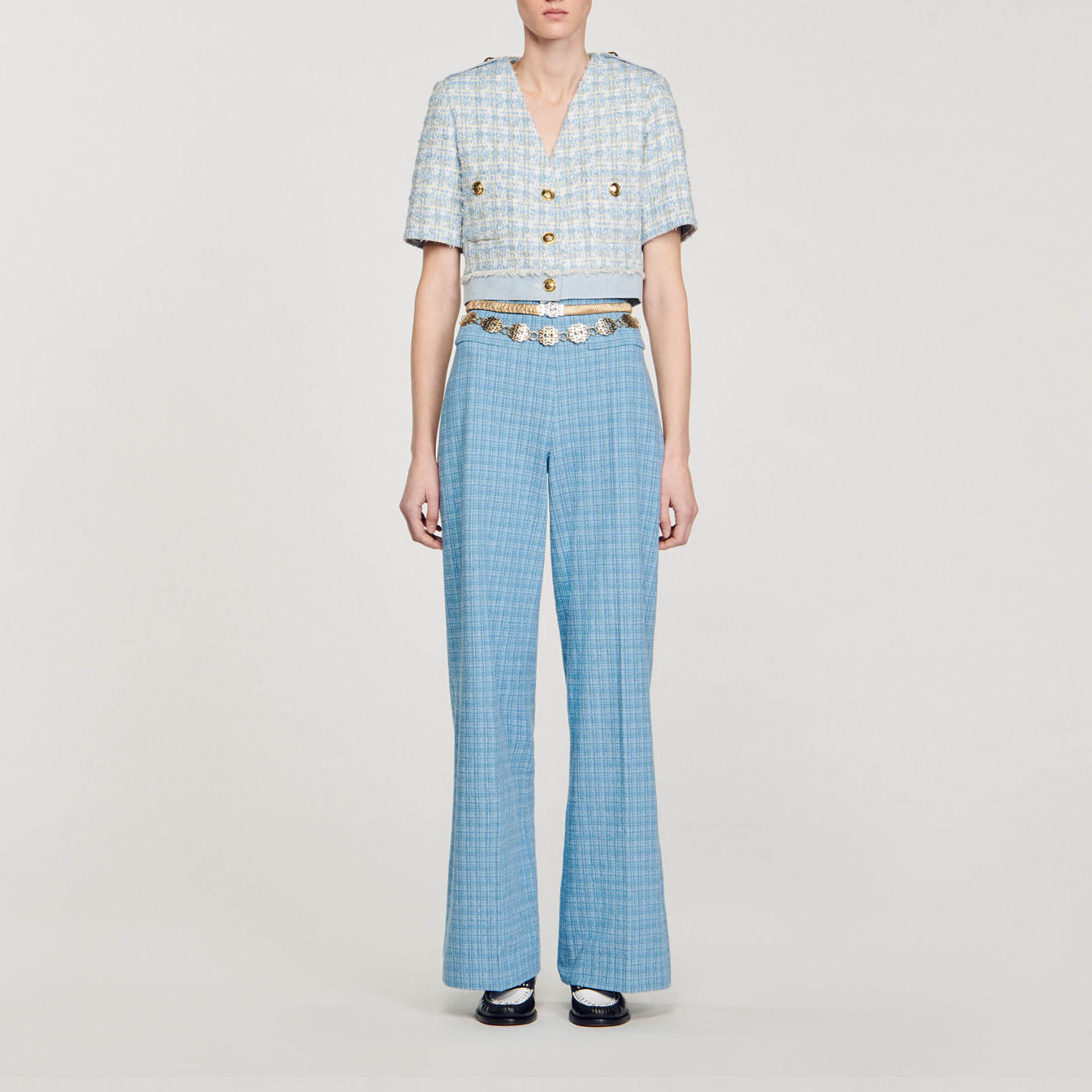 Wide-leg tweed trousers