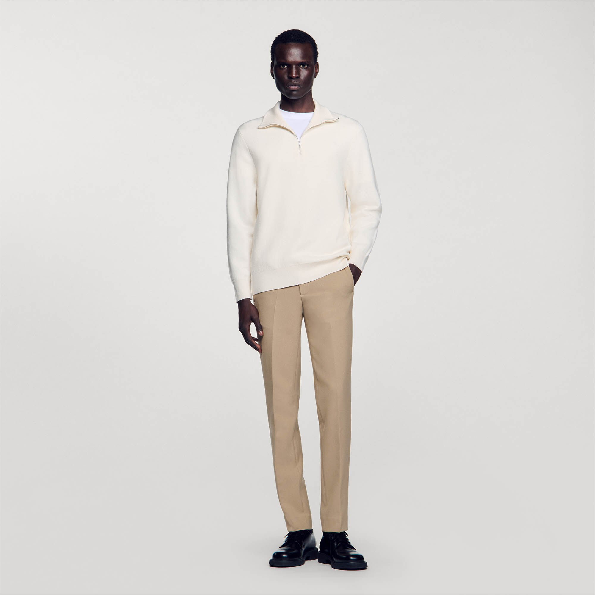 Half zip jumper white beige for Men Sandro Paris