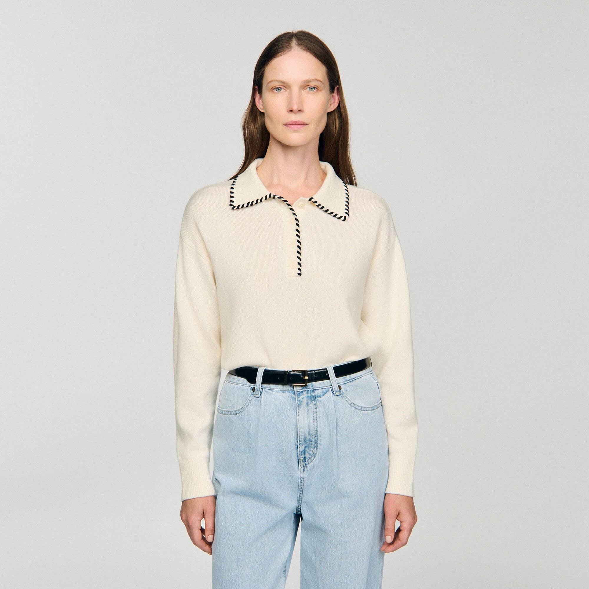 Contrast polo-neck knit jumper