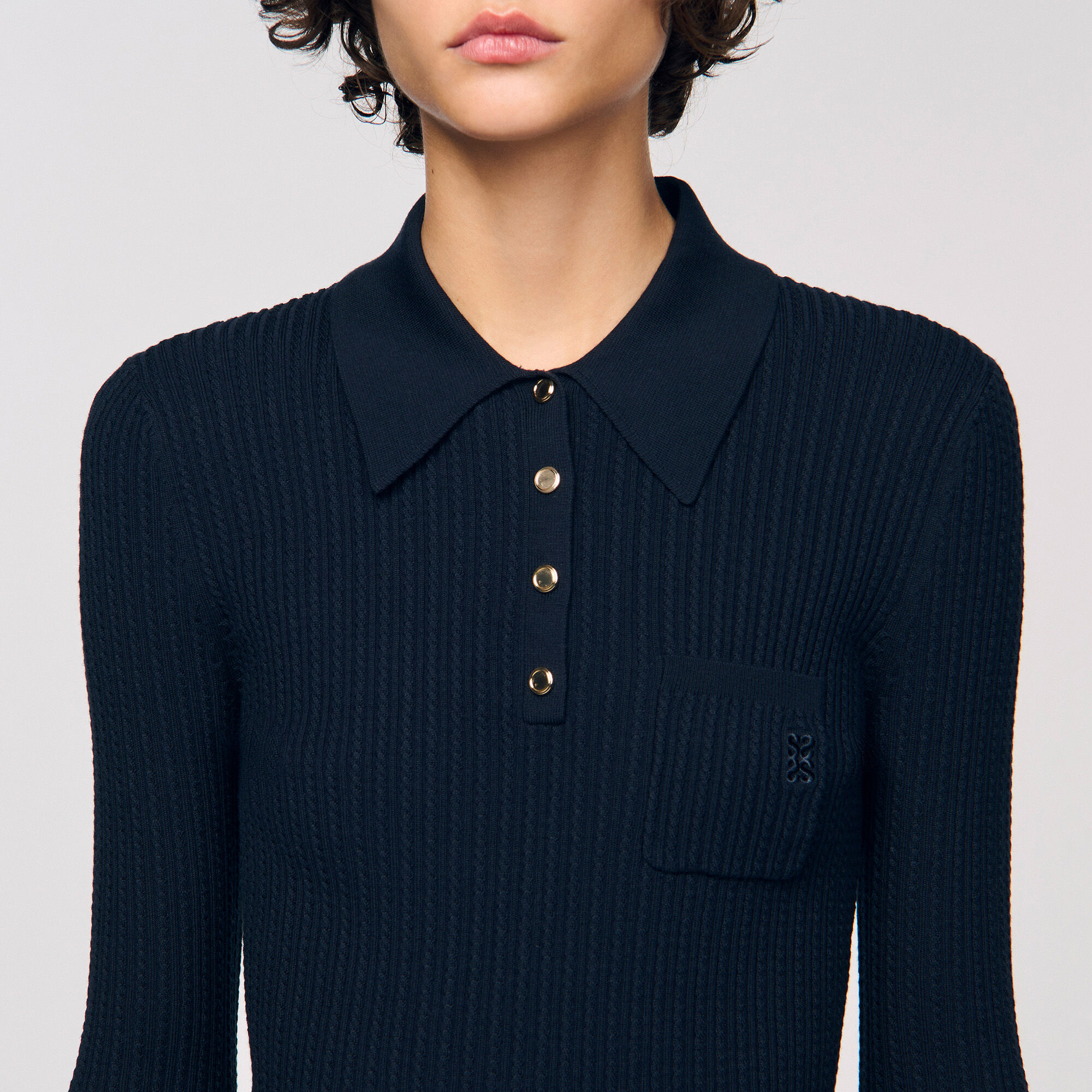 Cable knit polo jumper