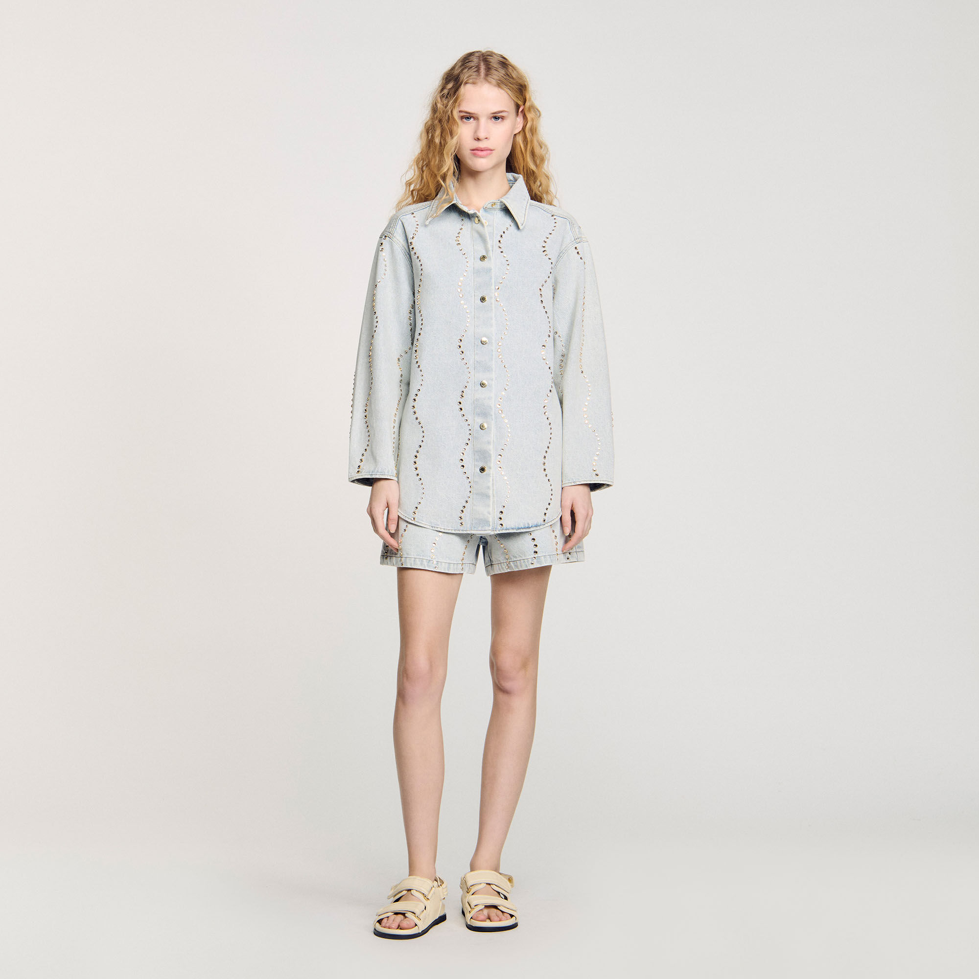 Denim shirt with rhinestones