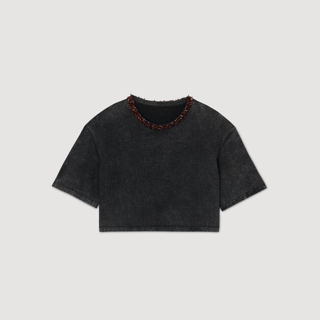 Cropped beaded T-shirt