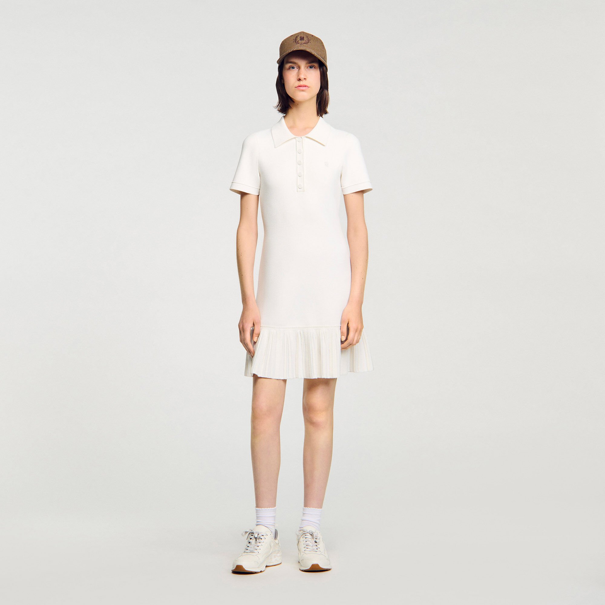 Short knit dress with polo neck