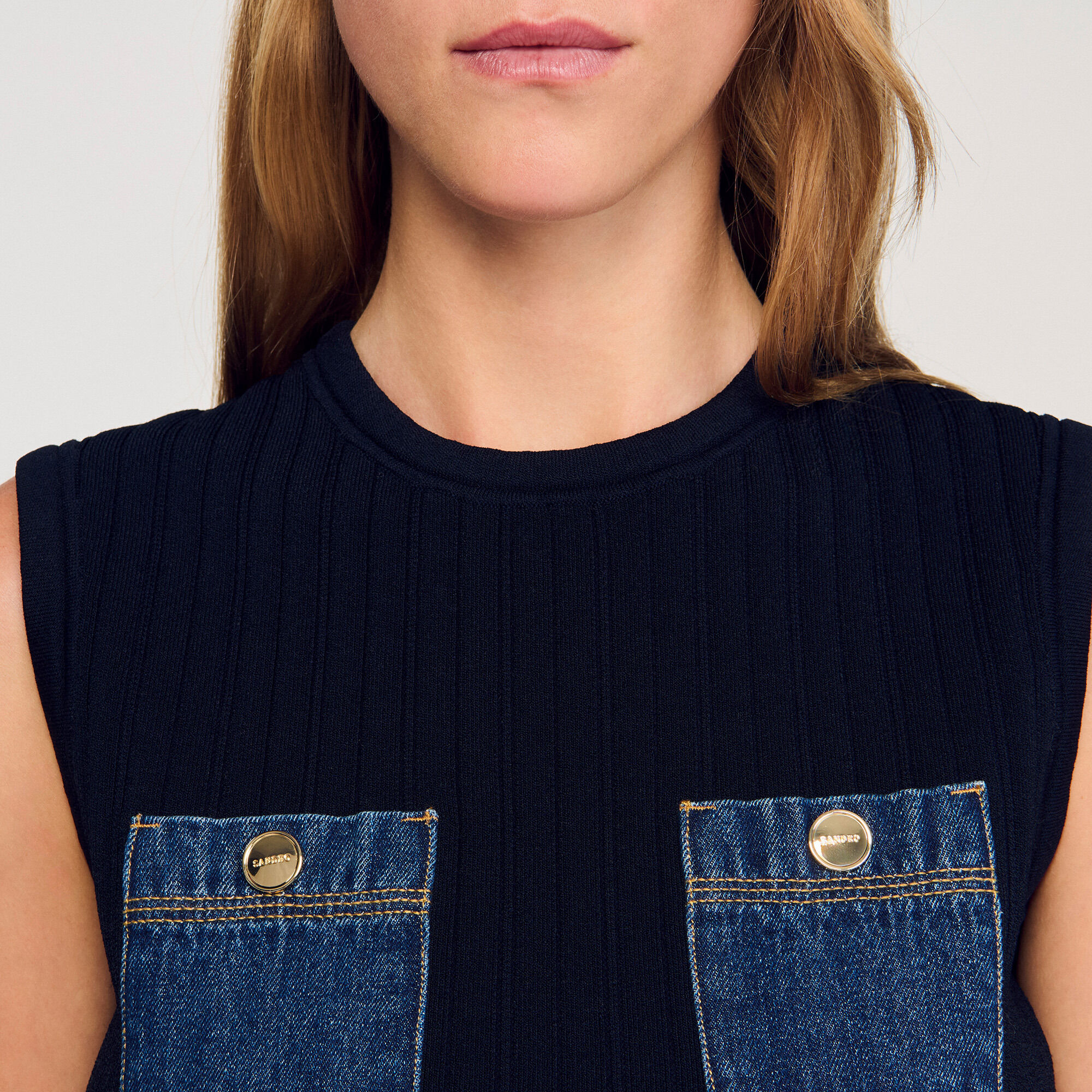 Knit and denim top - Women | Sandro