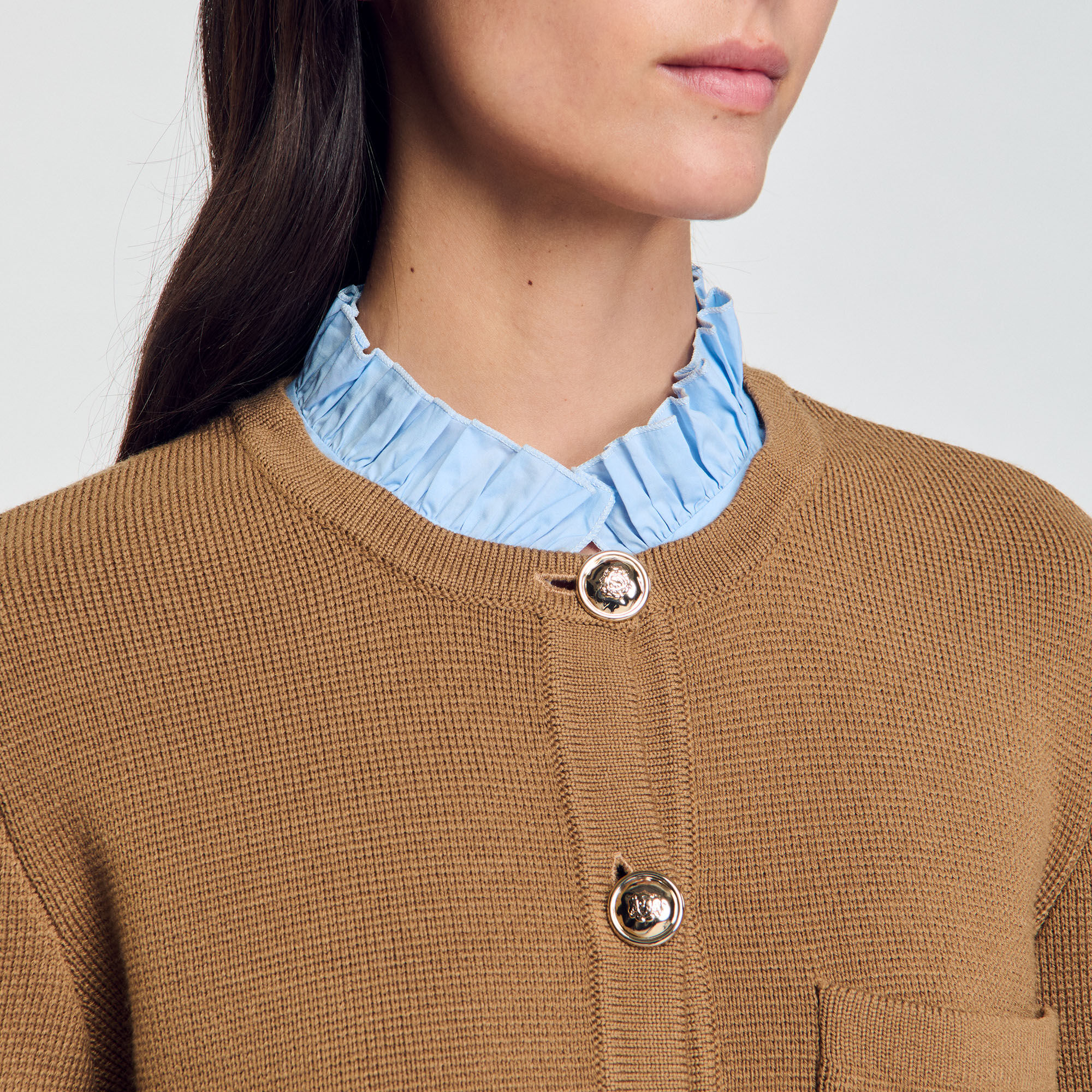 Ruffled neck cardigan