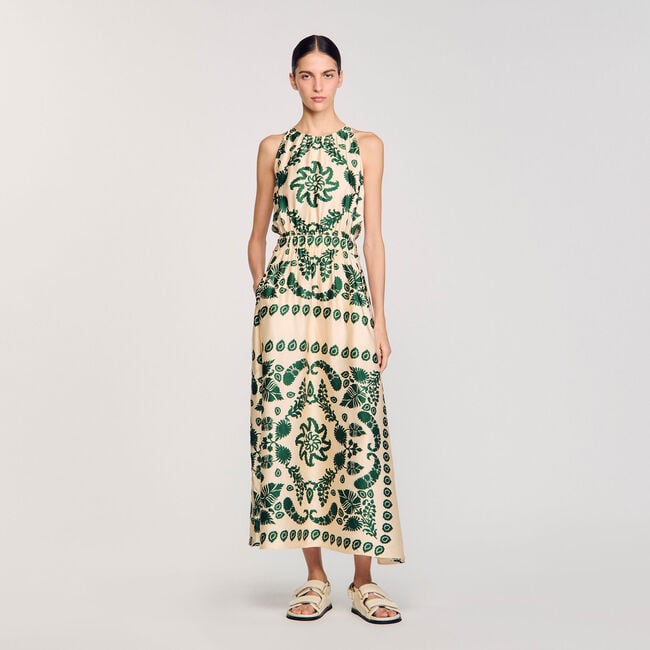 Leaf print maxi dress