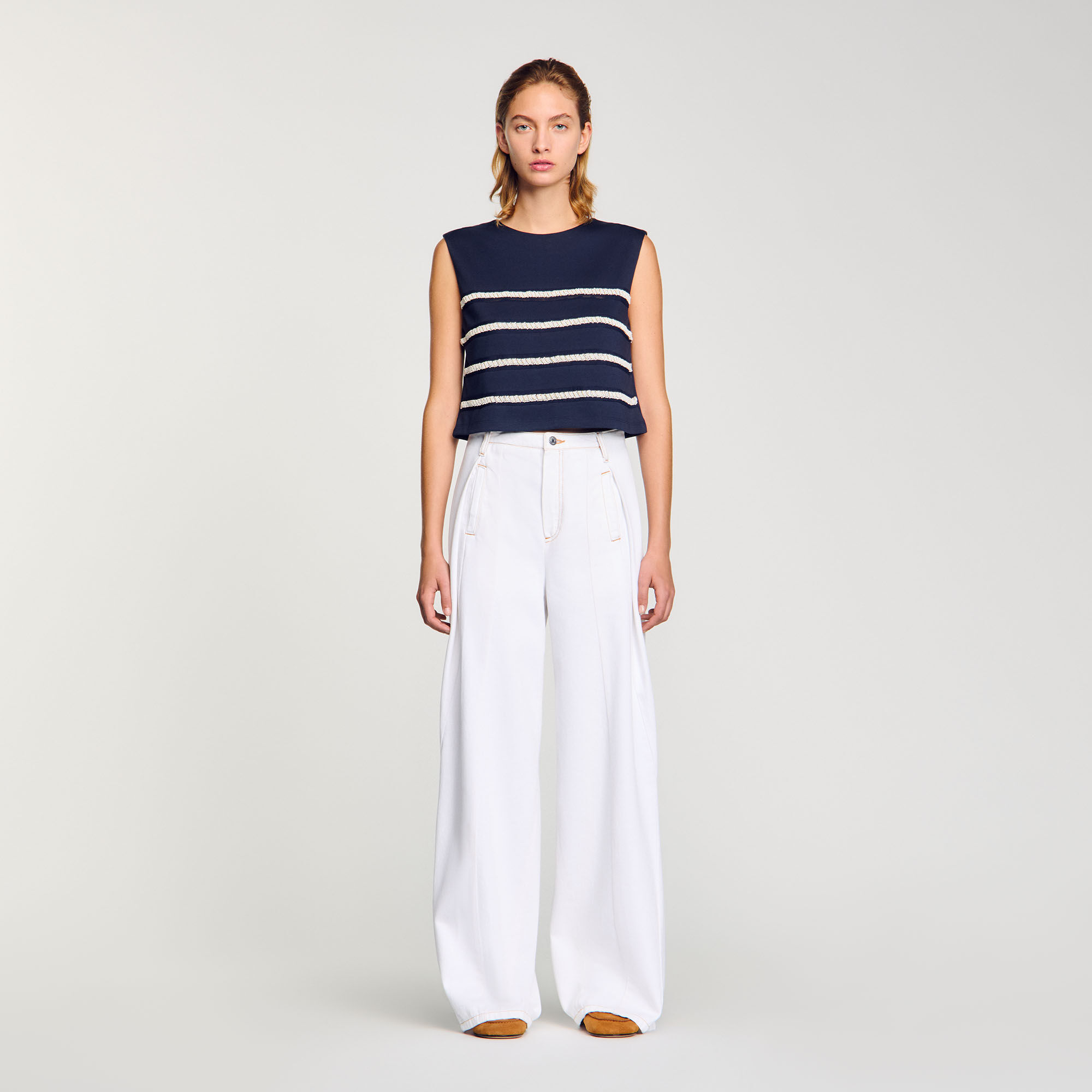 Sleeveless striped T-shirt