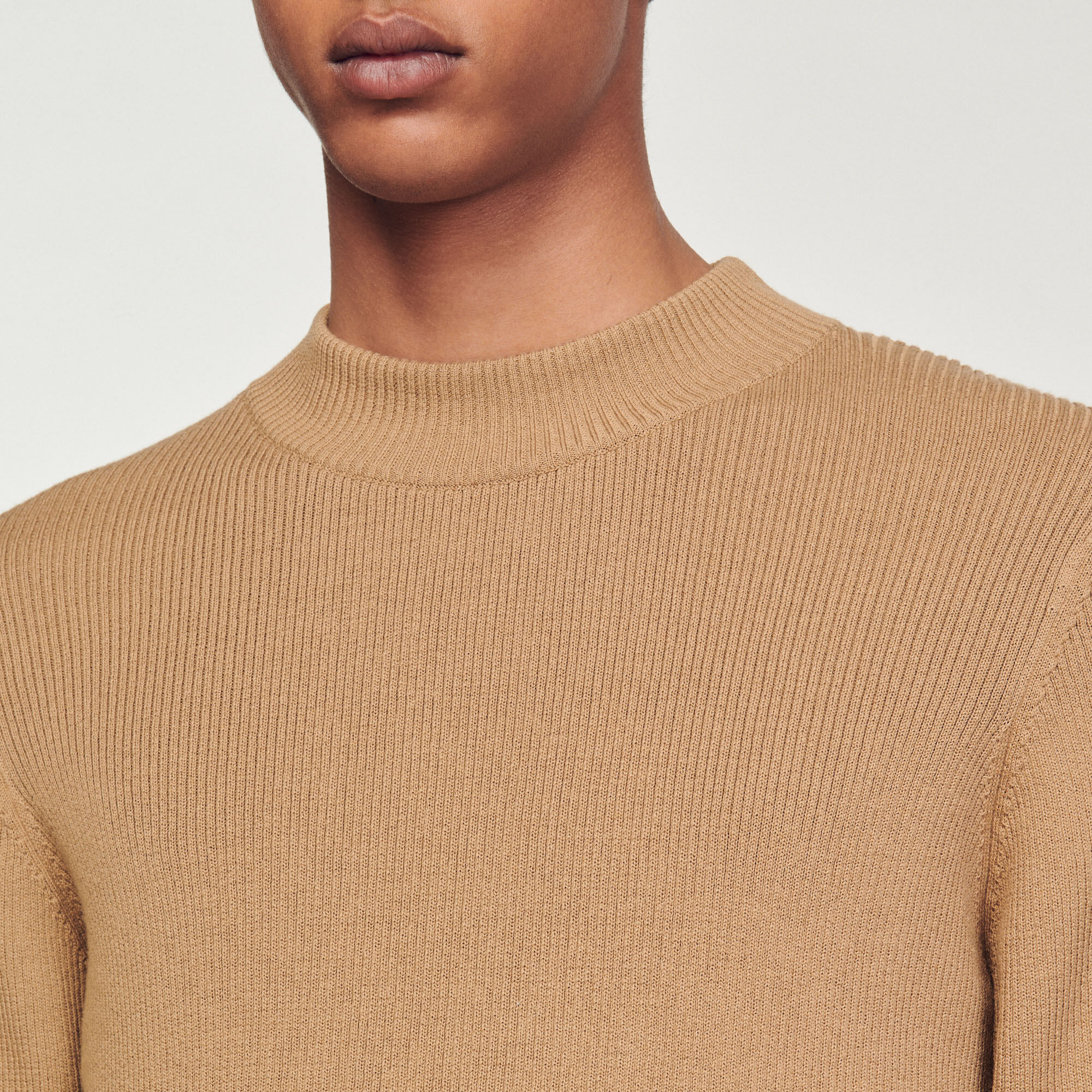 Rib knit crew neck jumper