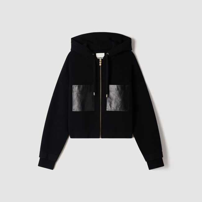 Hooded cardigan, leather details