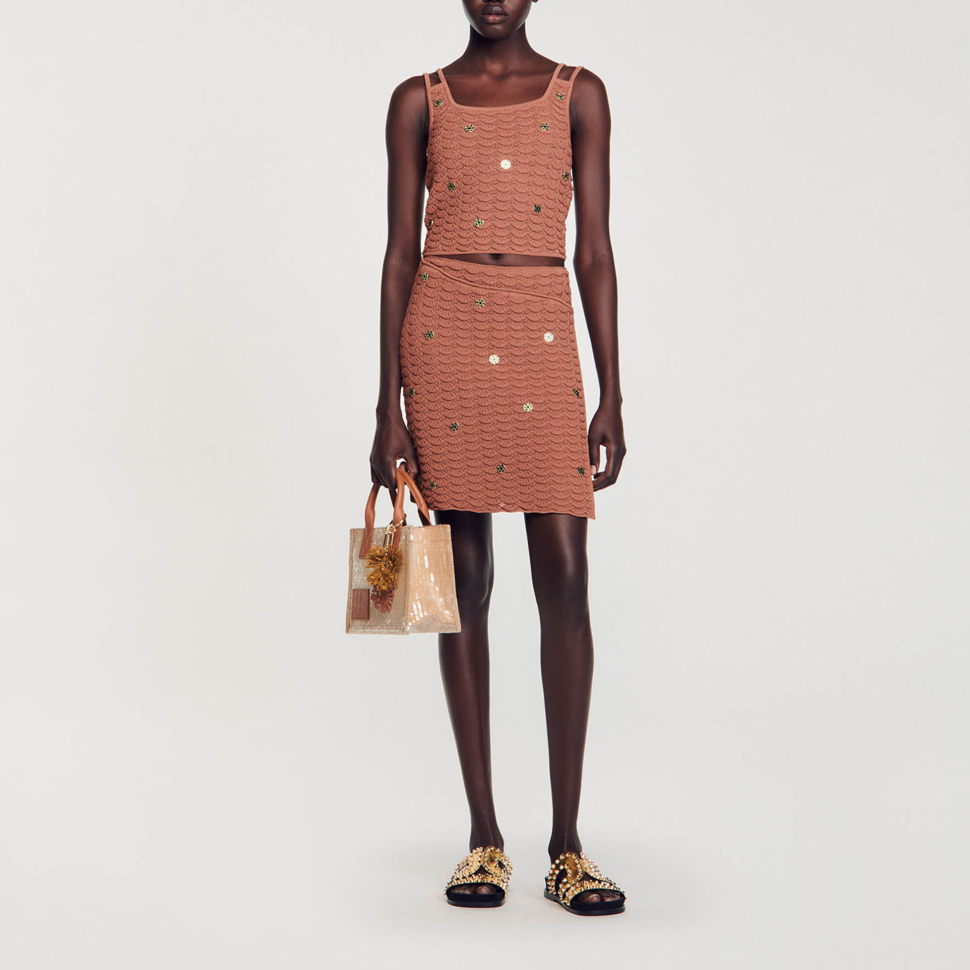 Knit crop top with metal details