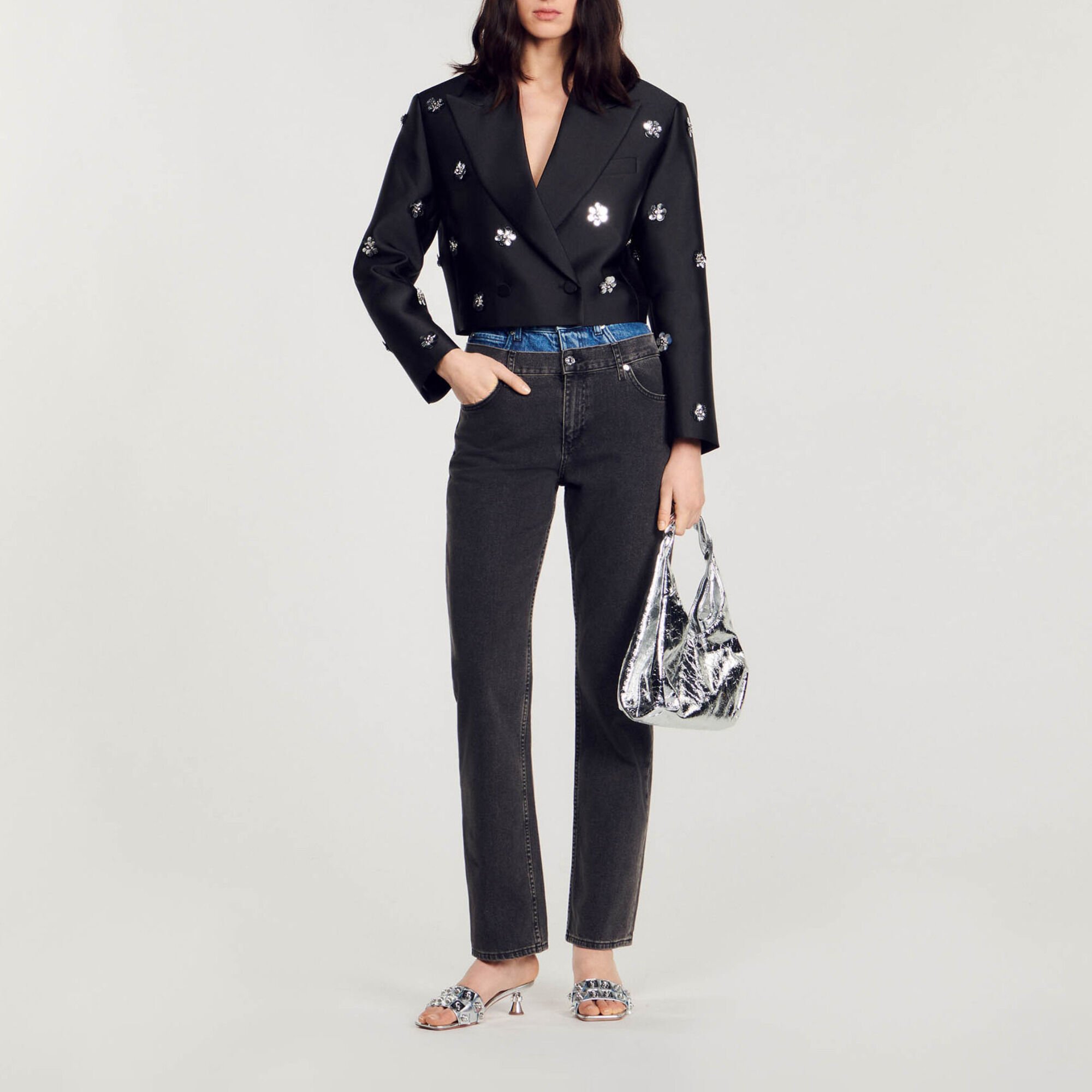 Short satin-look floral jacket