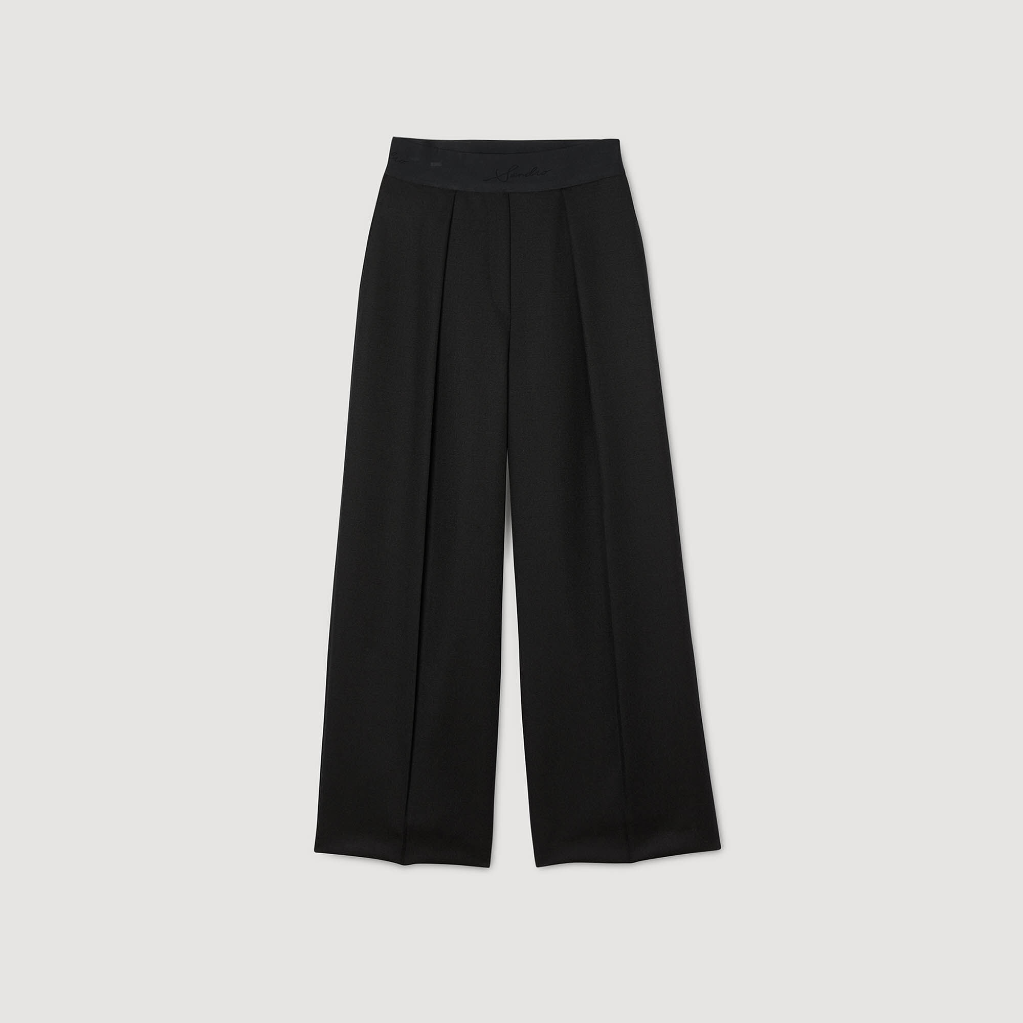 Wide-leg elastic waist trousers