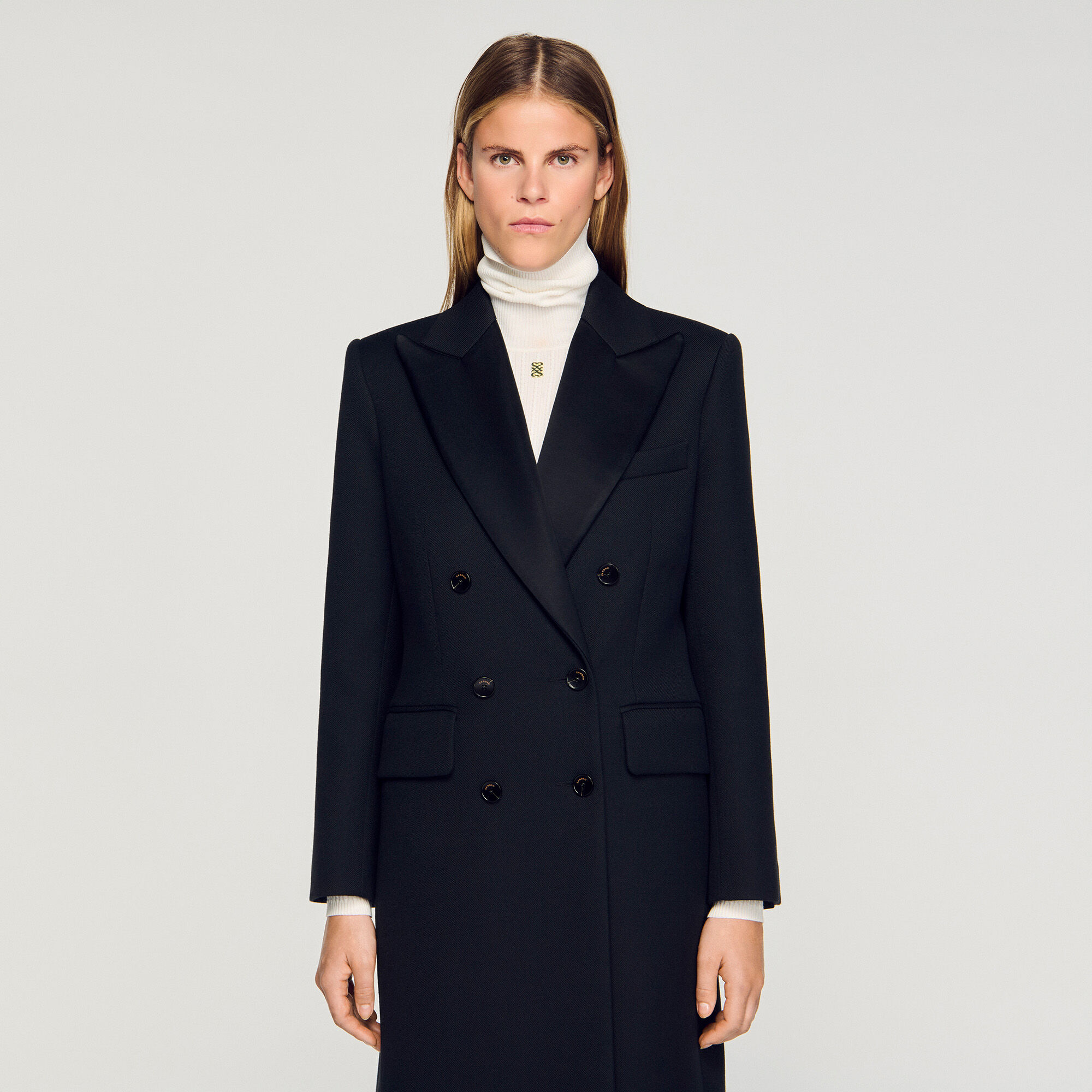 Long coat with satin lapels