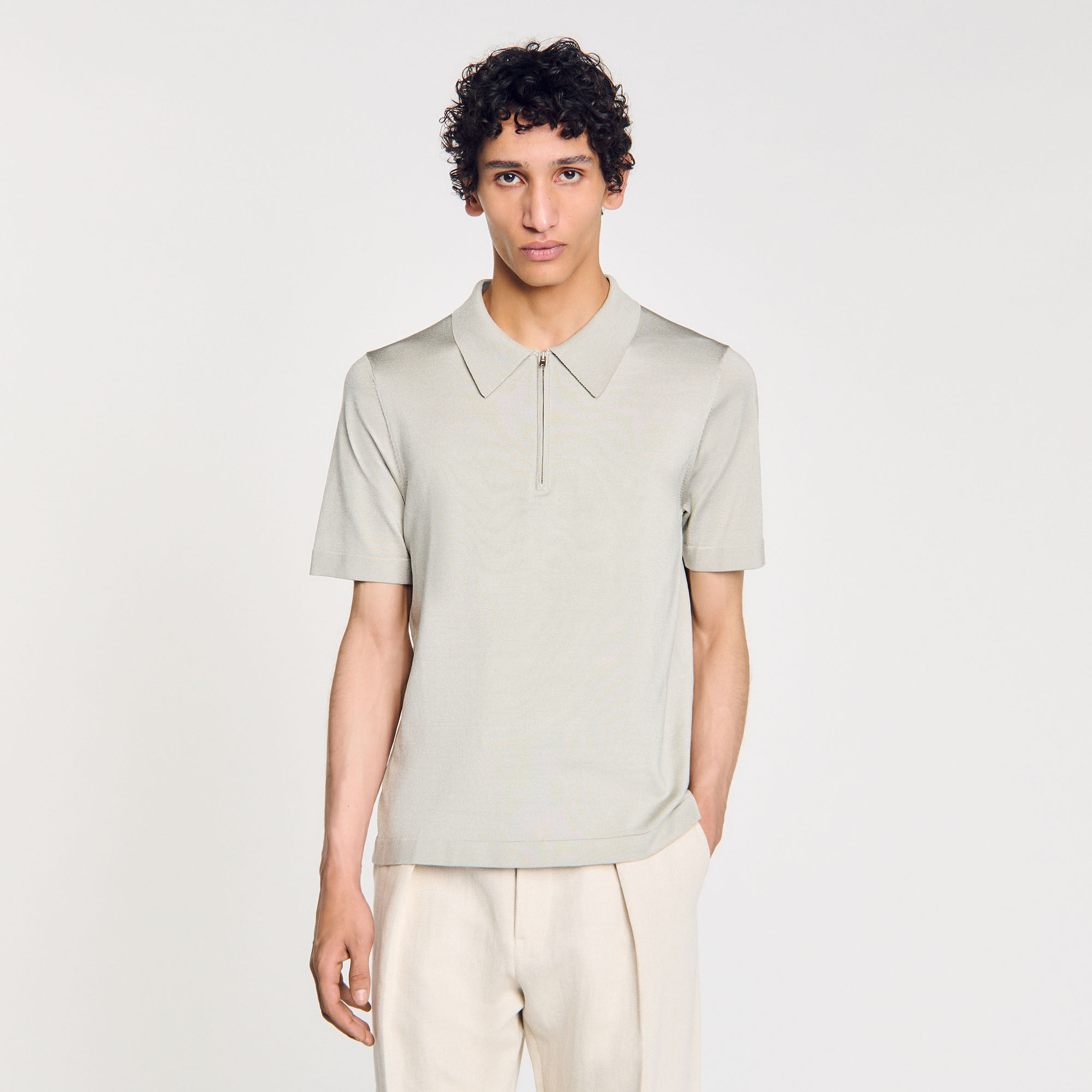 Knitted polo shirt with zip collar