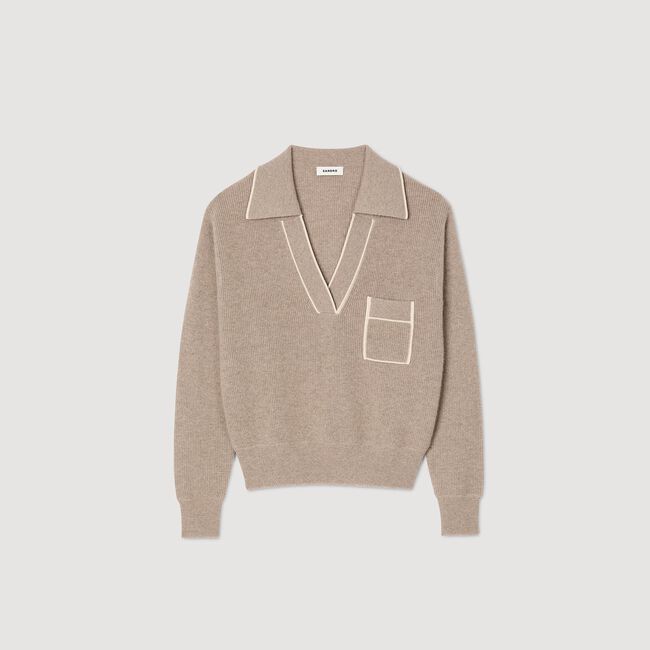 Open polo-collar neck jumper