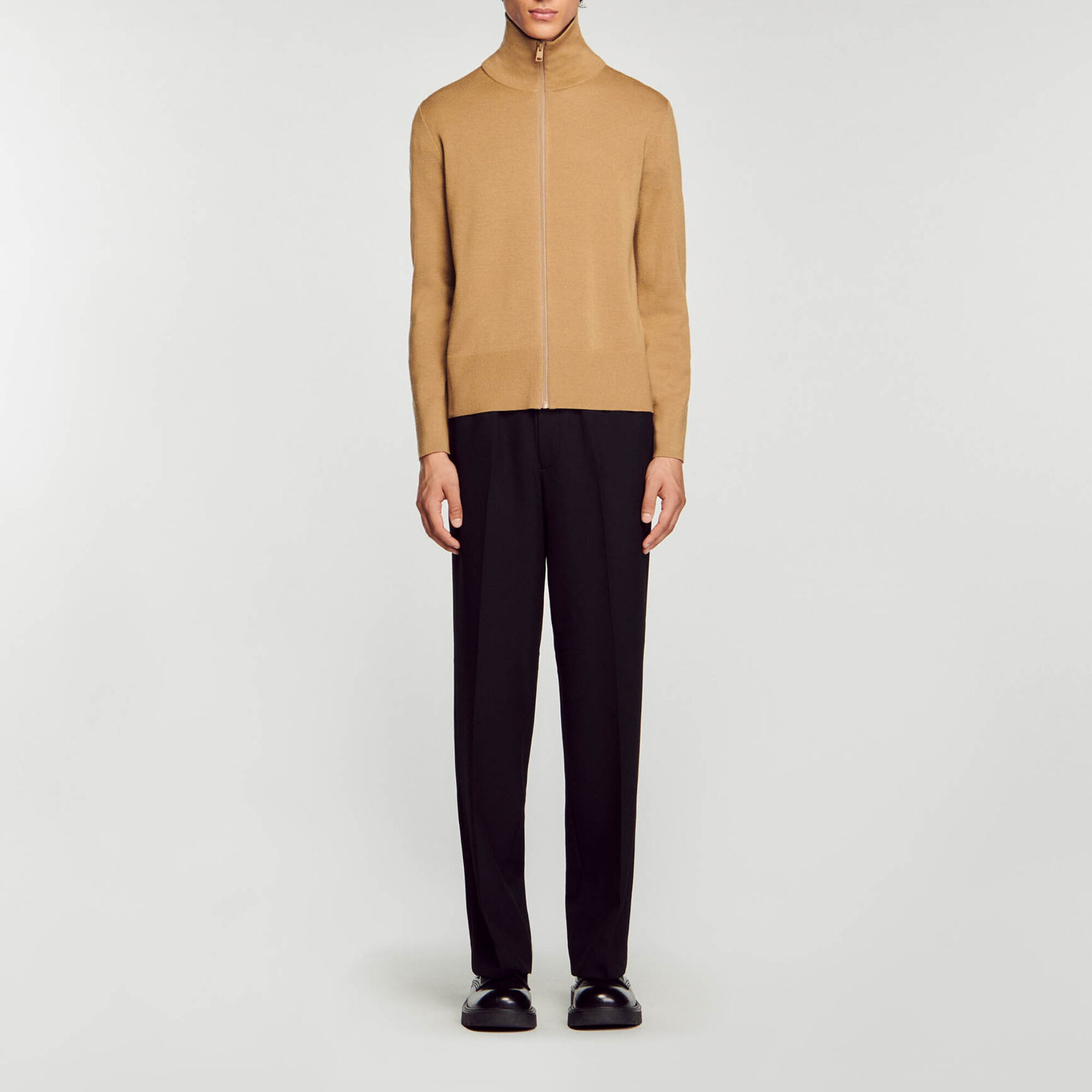 Zip-up wool cardigan