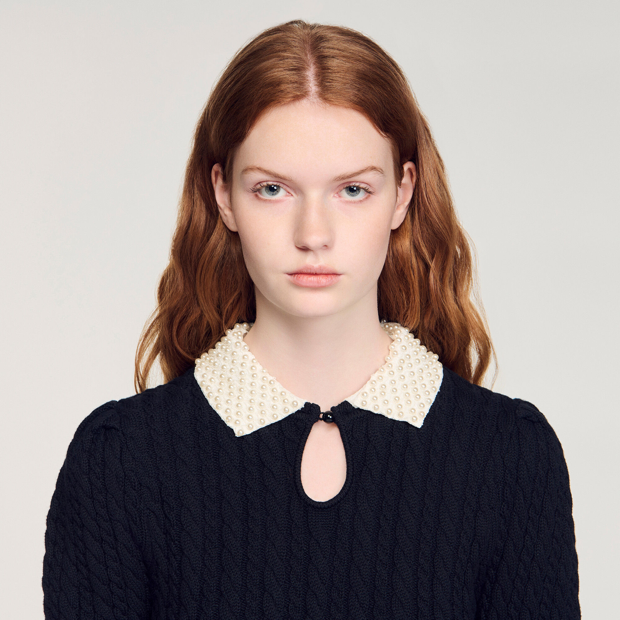 Pearl collar cable knit jumper