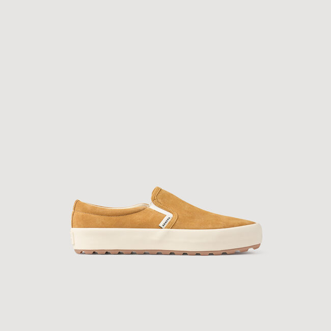 Split leather slip-ons