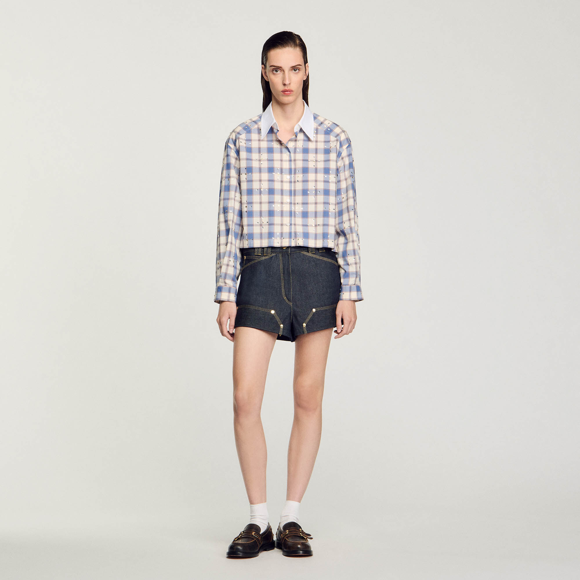 Rhinestone check shirt