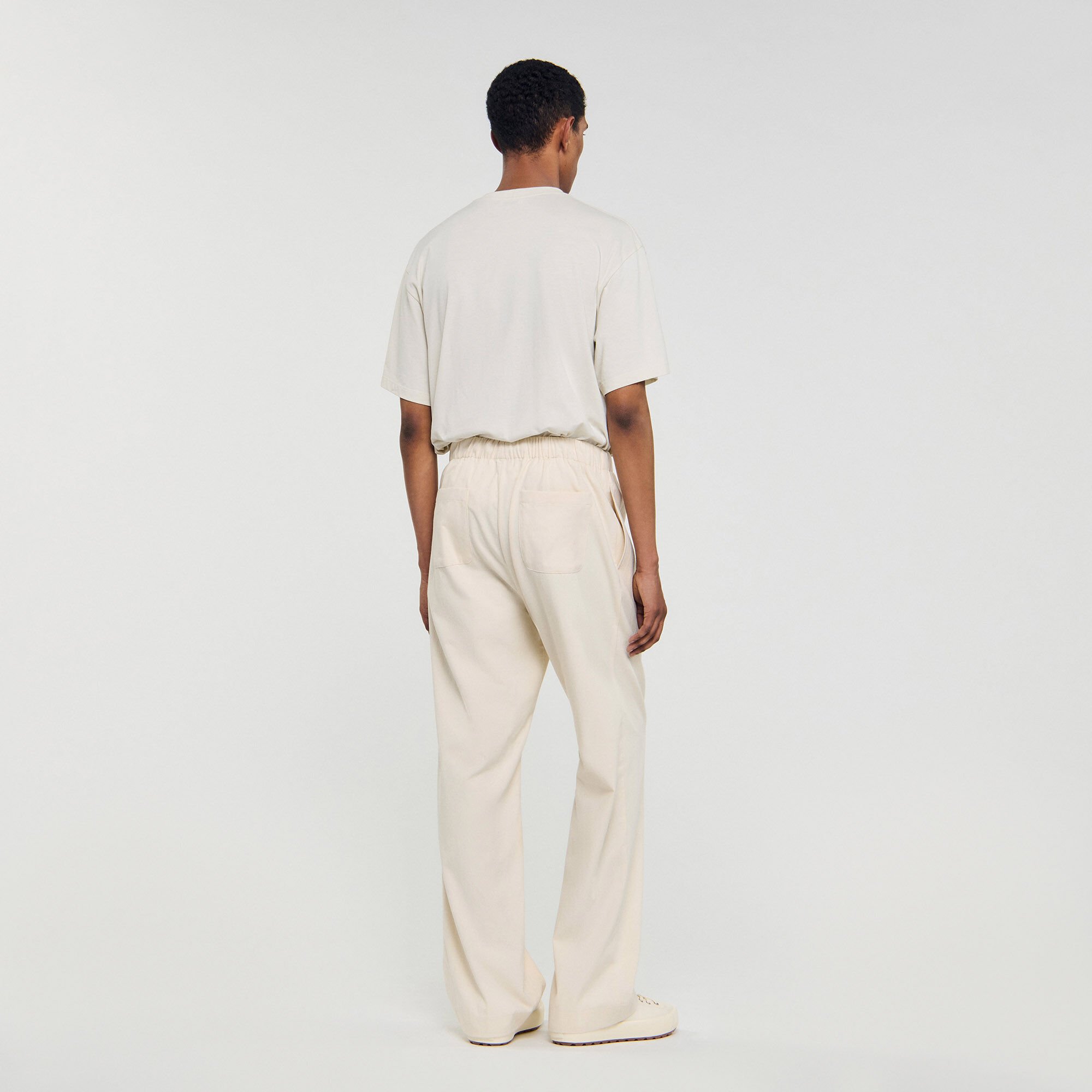 Wide-leg elasticated cotton trousers