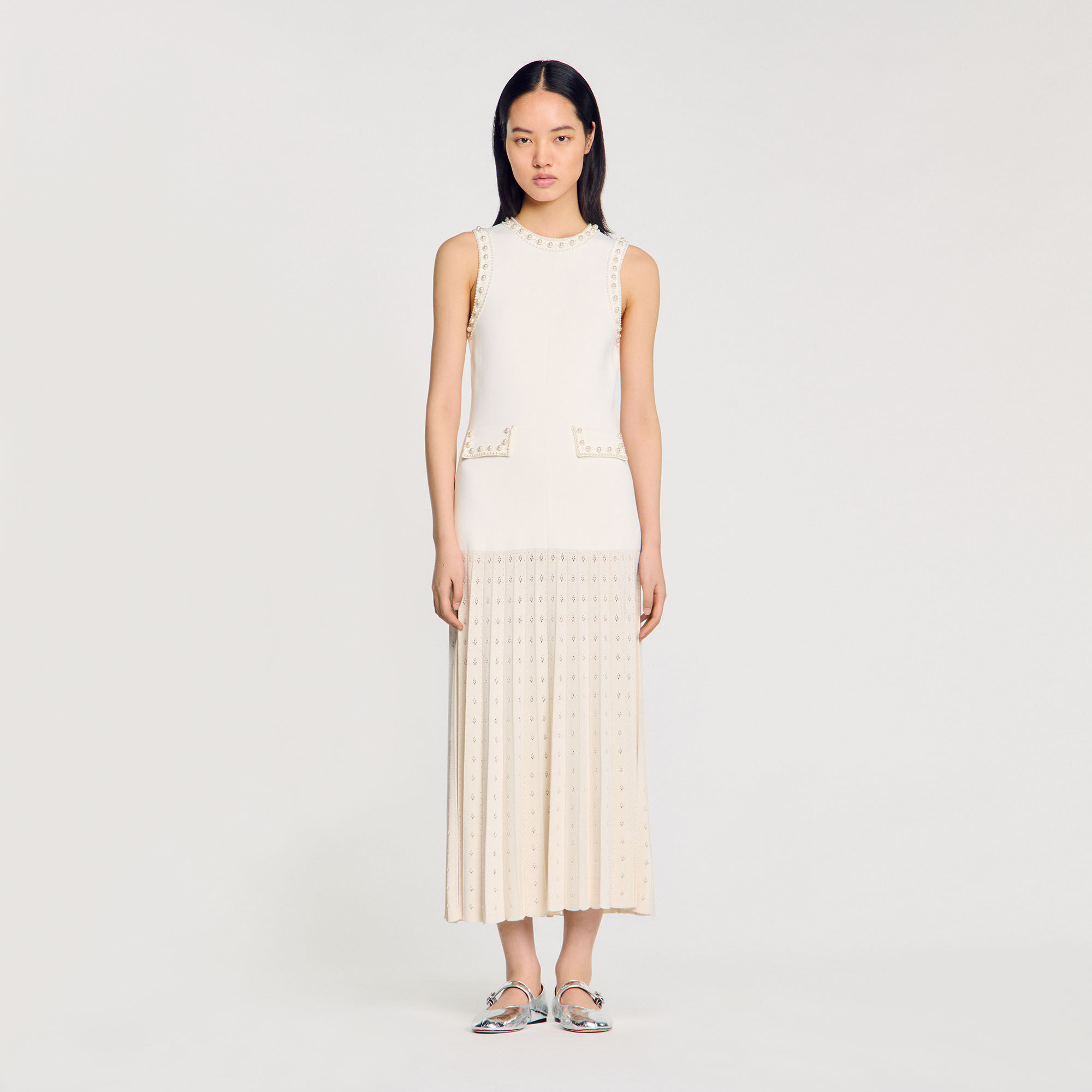 Pearl bead knit maxi dress