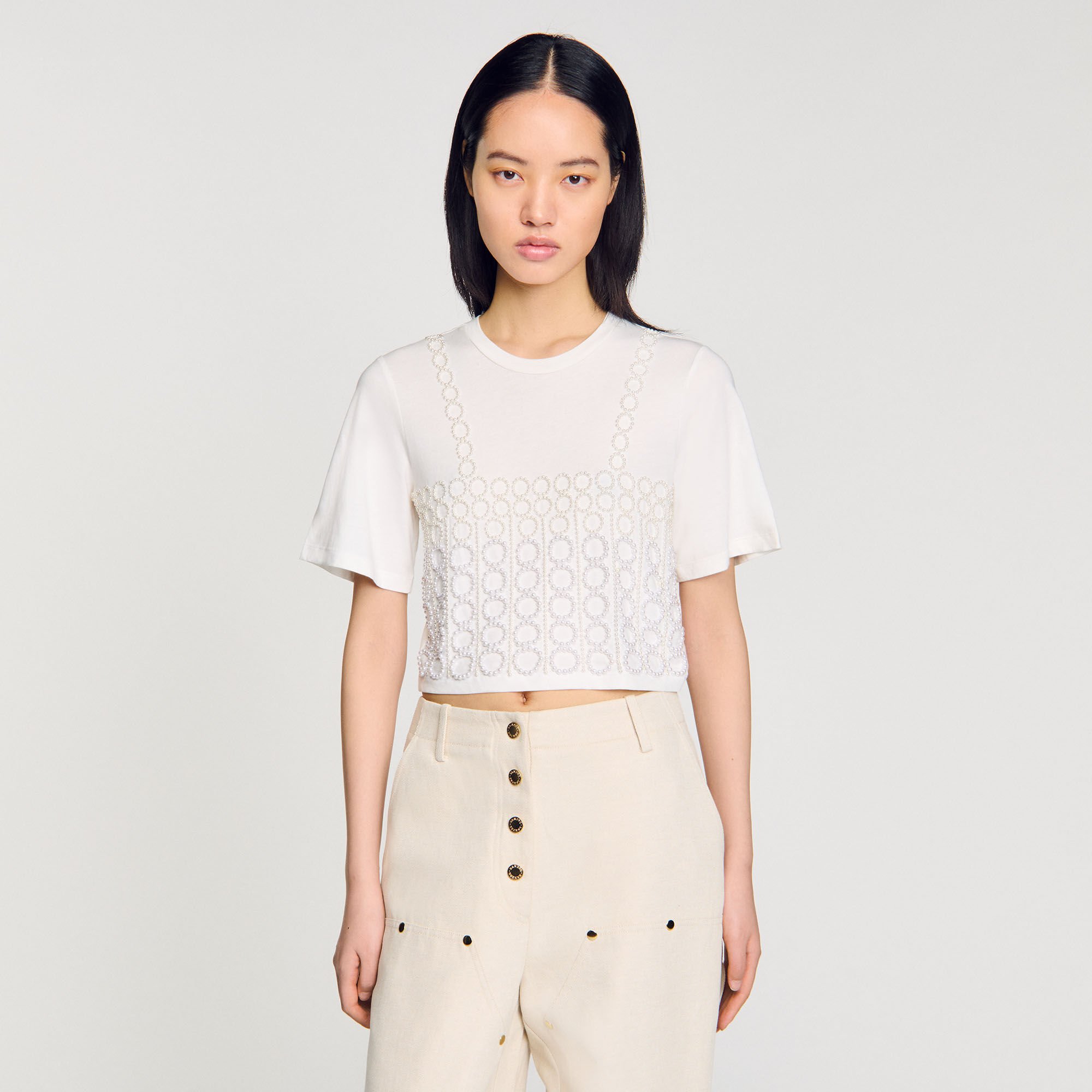 Beaded cropped T-shirt