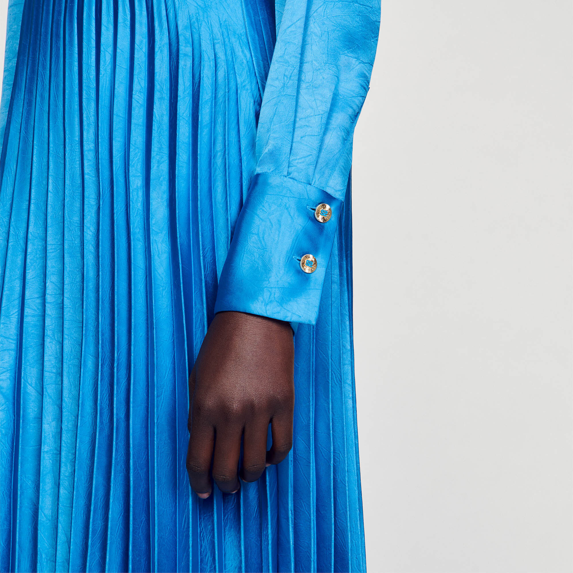 Pleated satin-effect midi dress