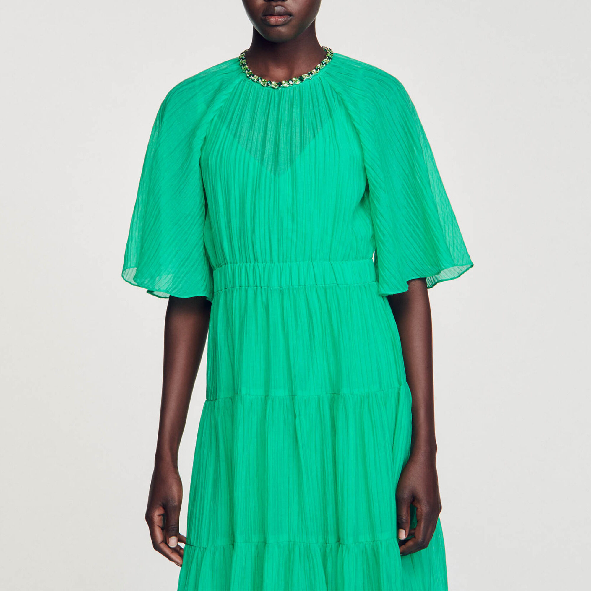 Midi dress with rhinestone neck