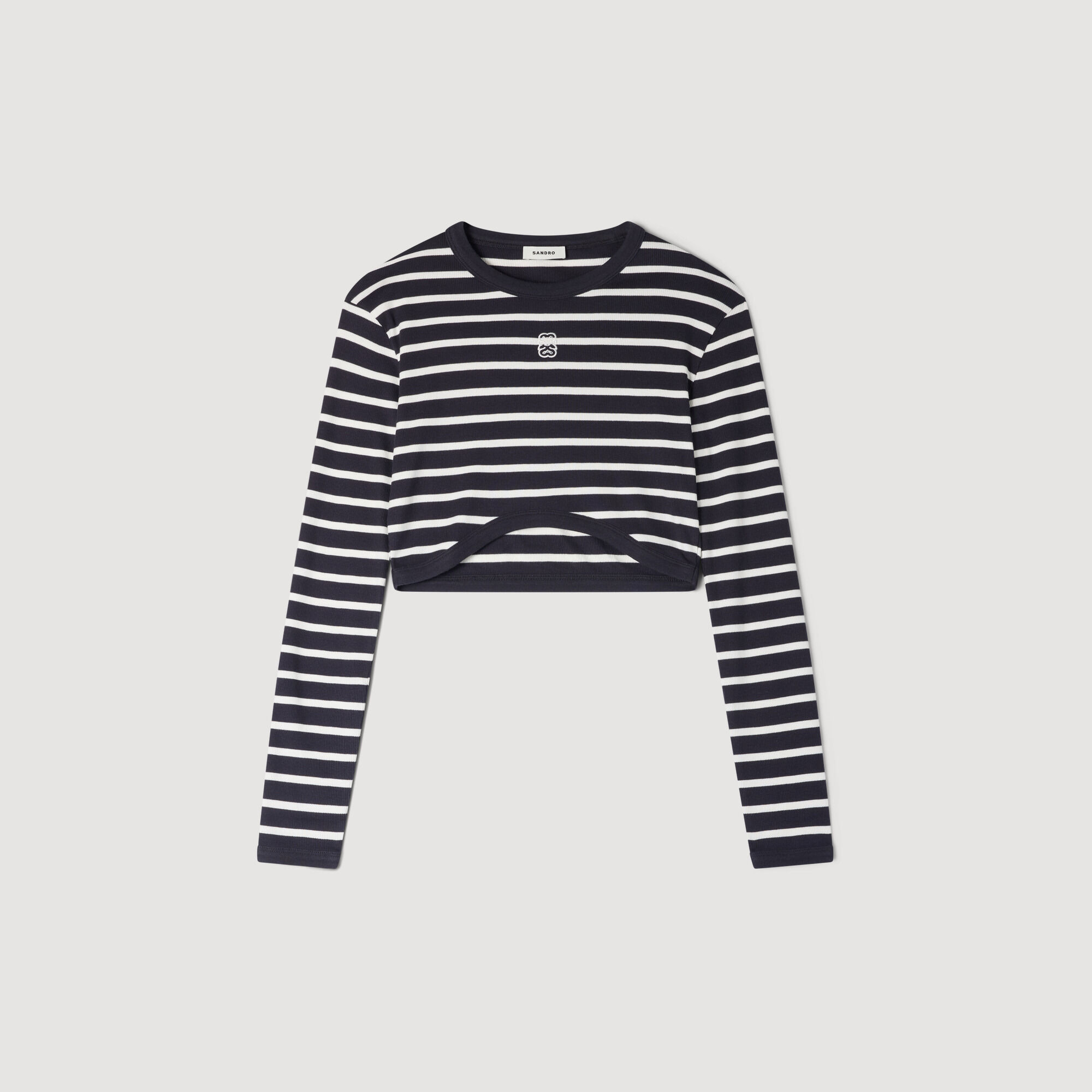 Cropped striped cotton T-shirt