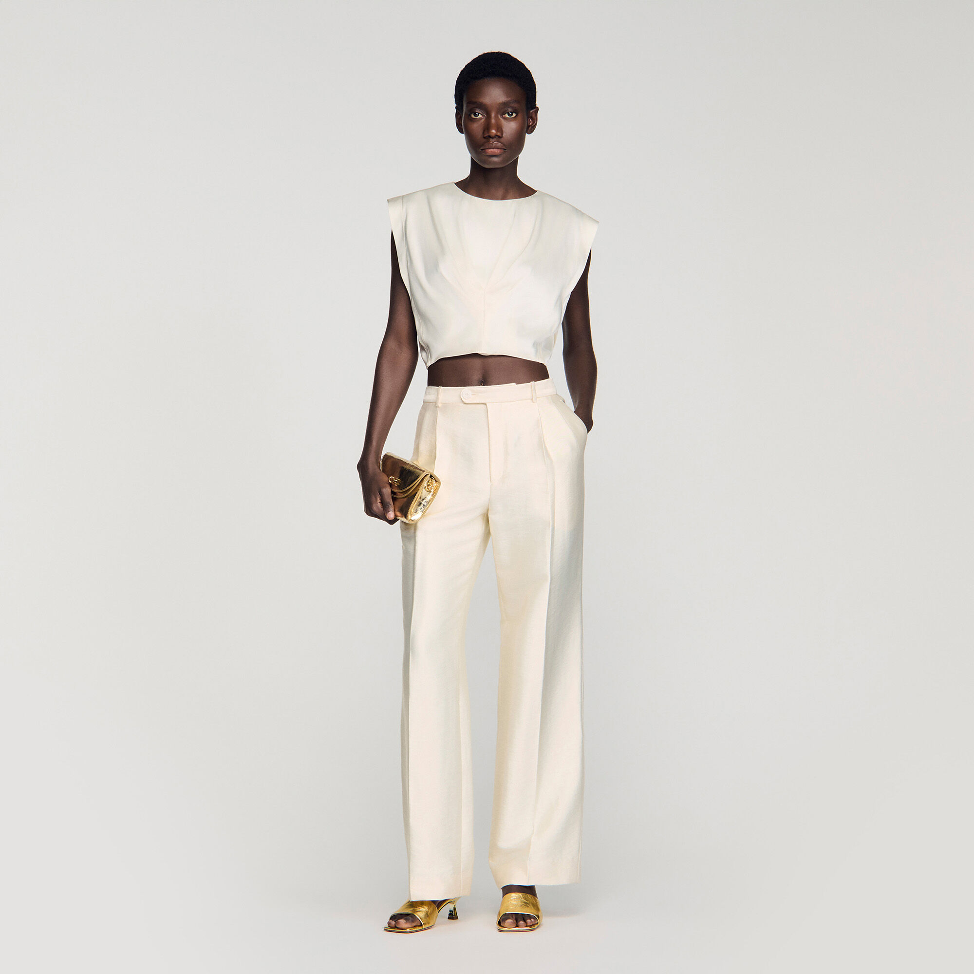 Pleated satin crop top