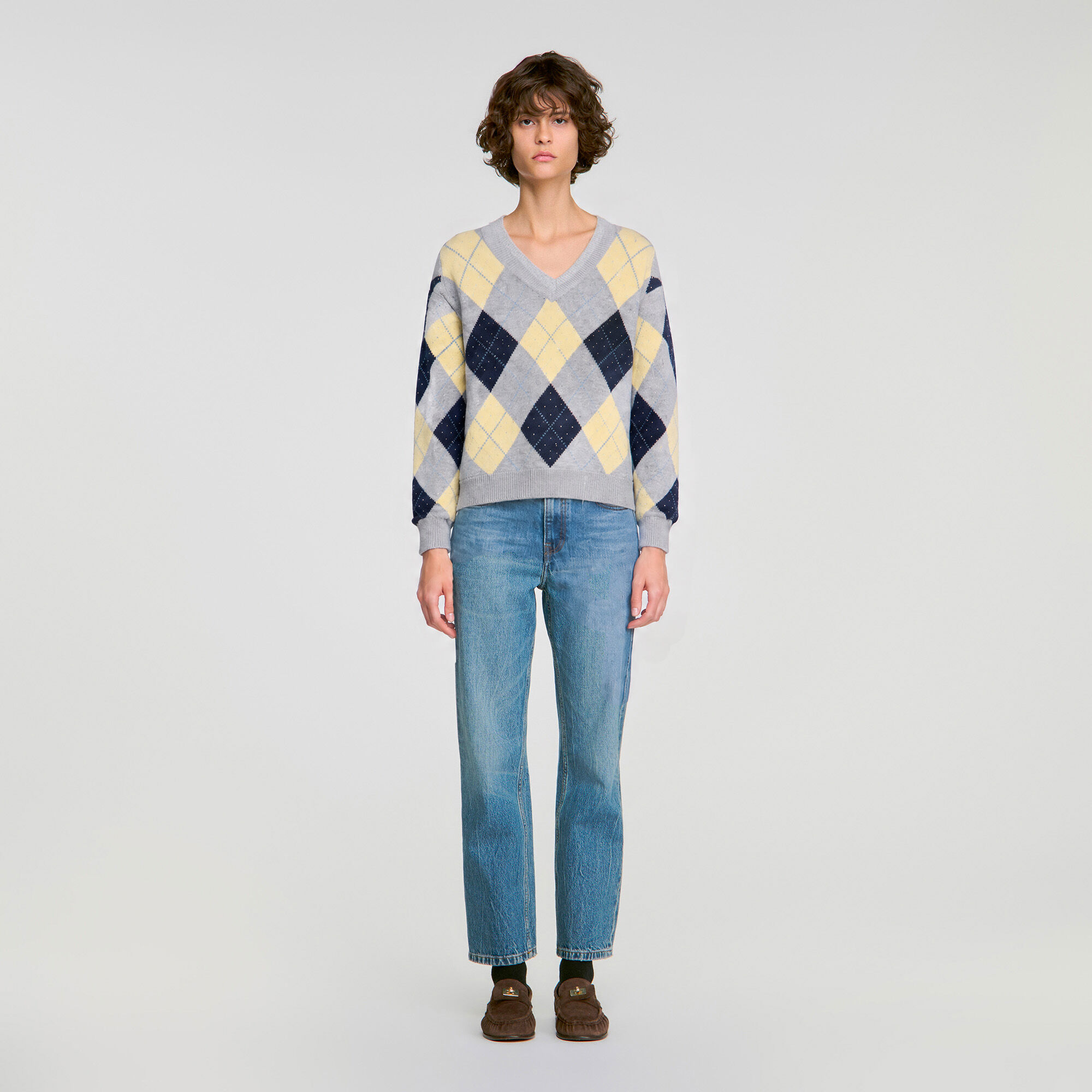 Rhinestone Argyle jumper - Women | Sandro